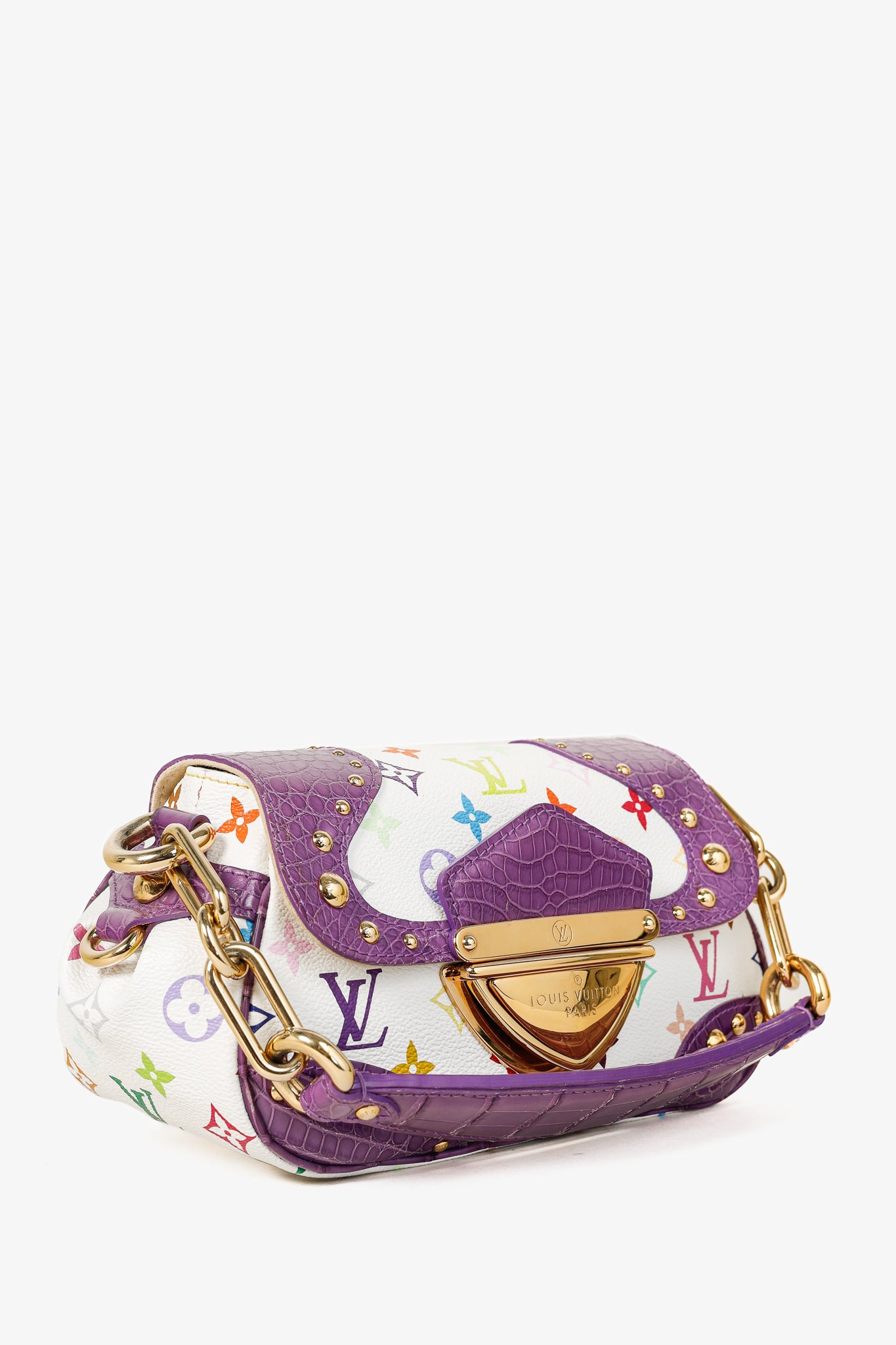 Louis Vuitton x Takashi Murakami Marilyn White Multicolore Purple Crocodile Bag