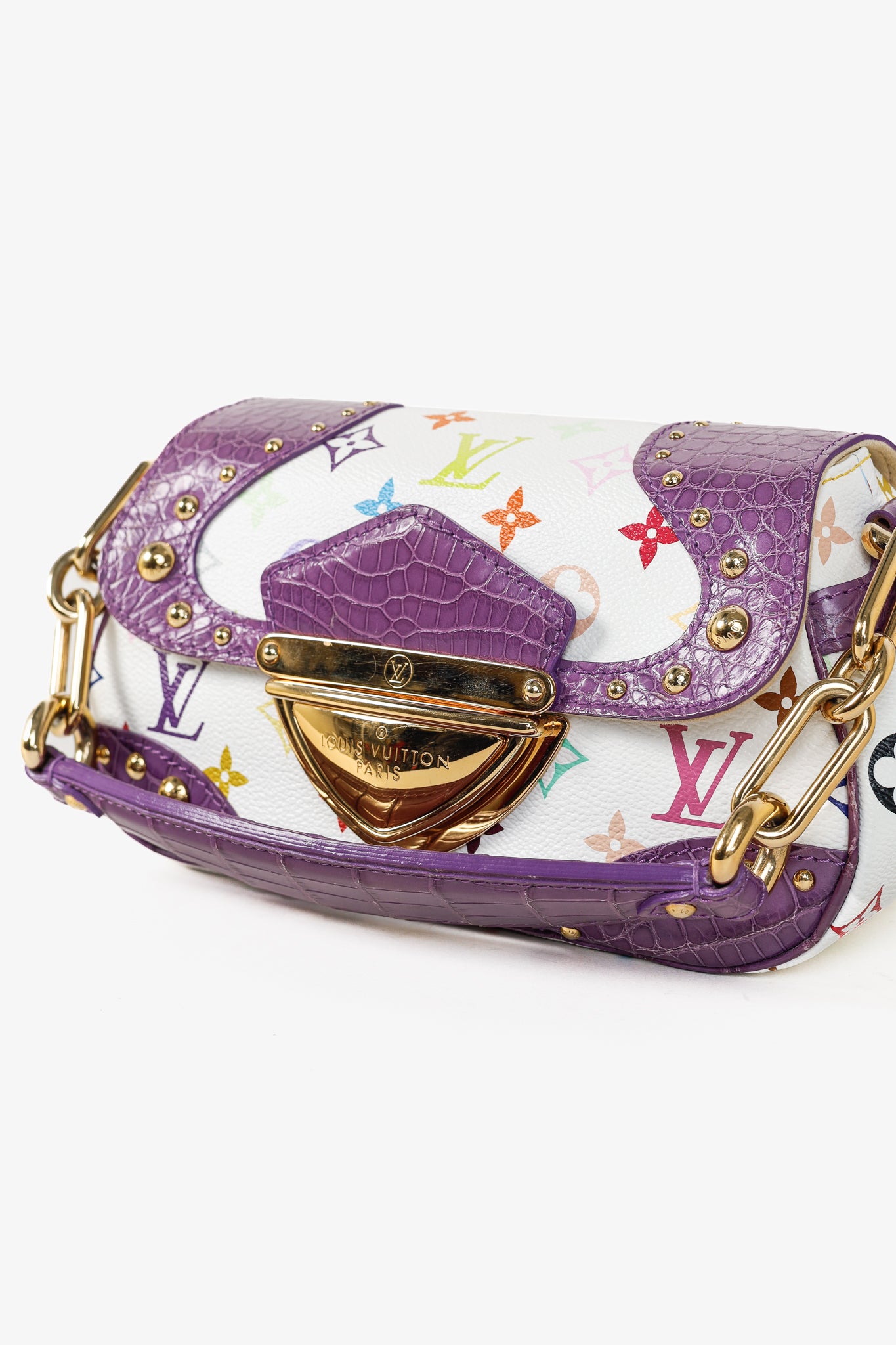 Louis Vuitton x Takashi Murakami Marilyn White Multicolore Purple Crocodile Bag