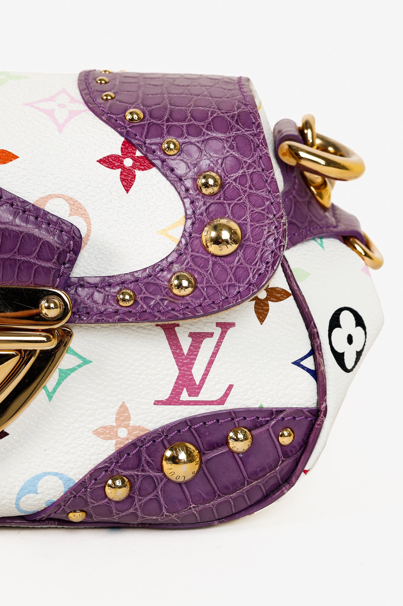 Louis Vuitton x Takashi Murakami Marilyn White Multicolore Purple Crocodile Bag
