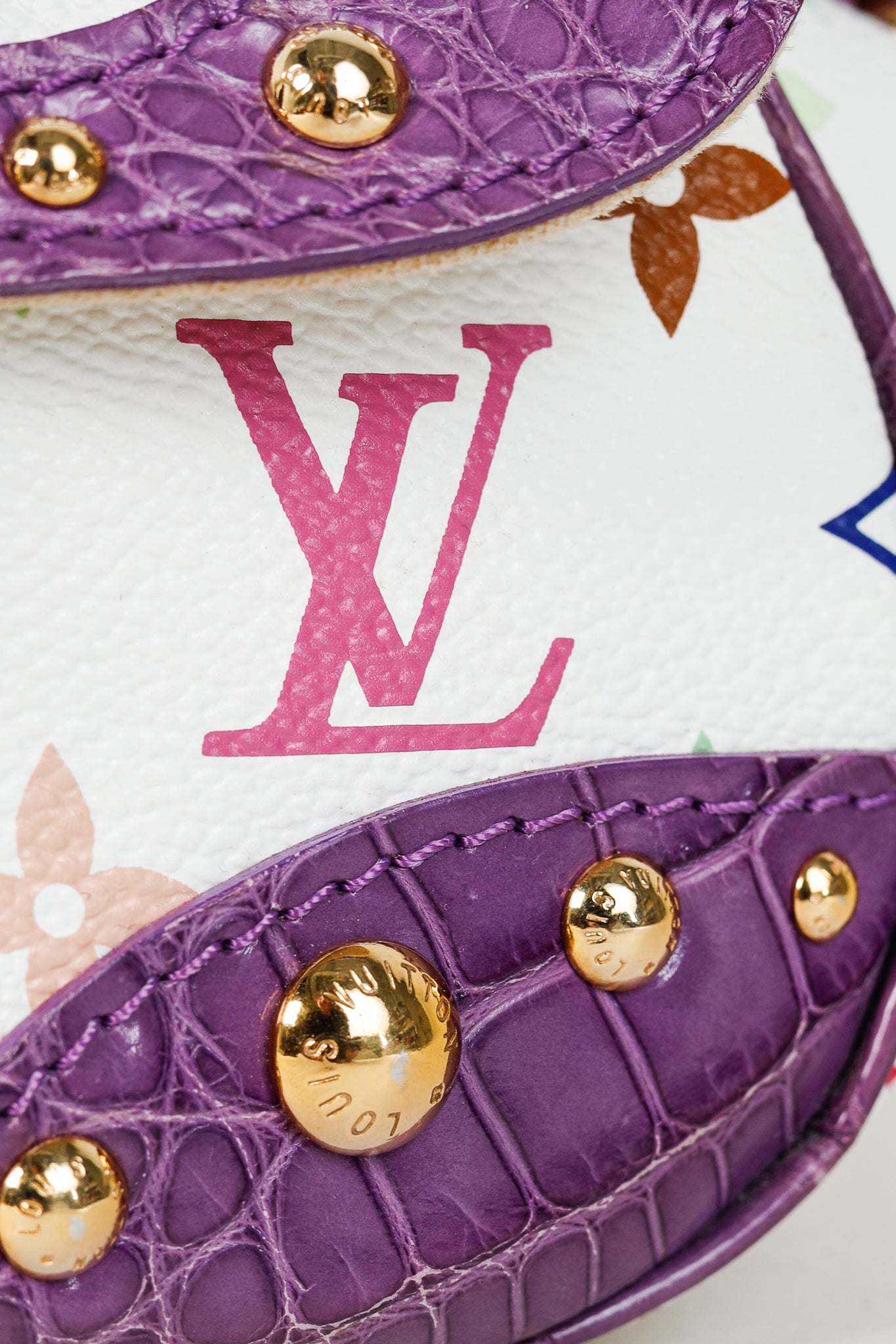 Louis Vuitton x Takashi Murakami Marilyn White Multicolore Purple Crocodile Bag