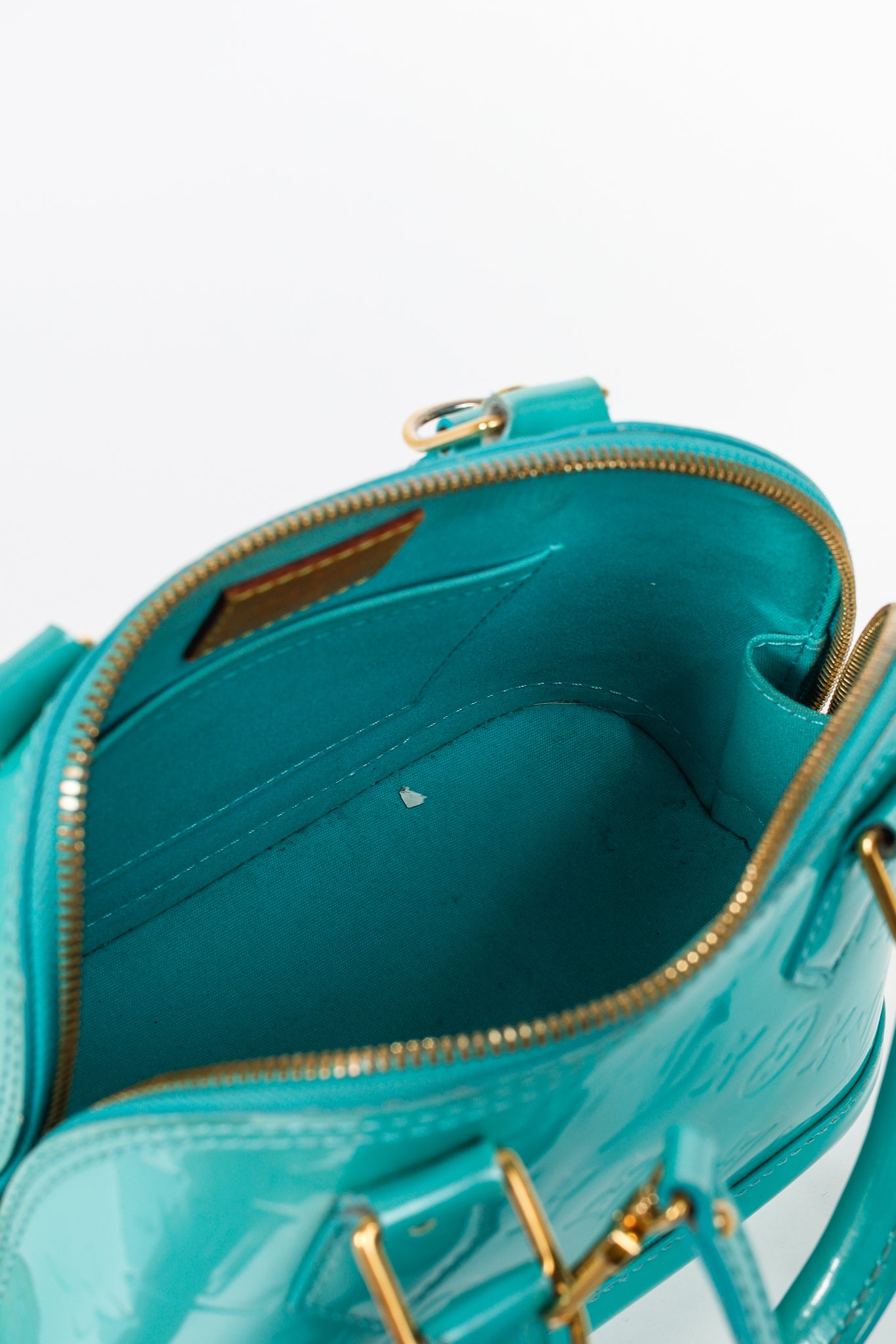 Louis Vuitton Alma BB Turquoise Monogram Vernis Tote