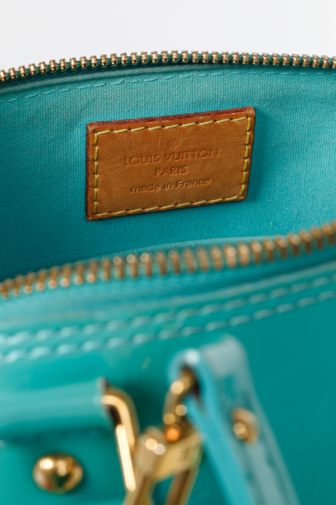 Louis Vuitton Alma BB Turquoise Monogram Vernis Tote