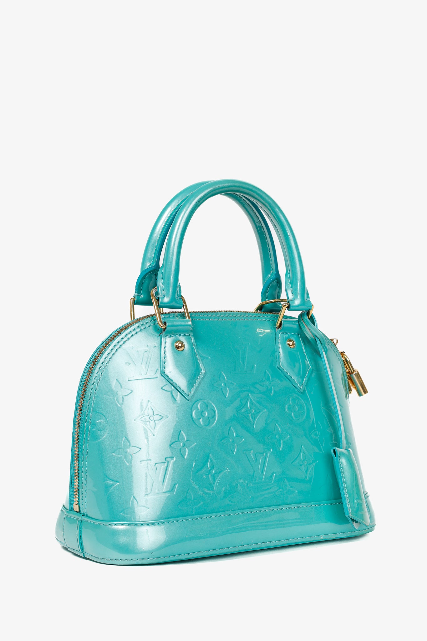Louis Vuitton Alma BB Turquoise Monogram Vernis Tote