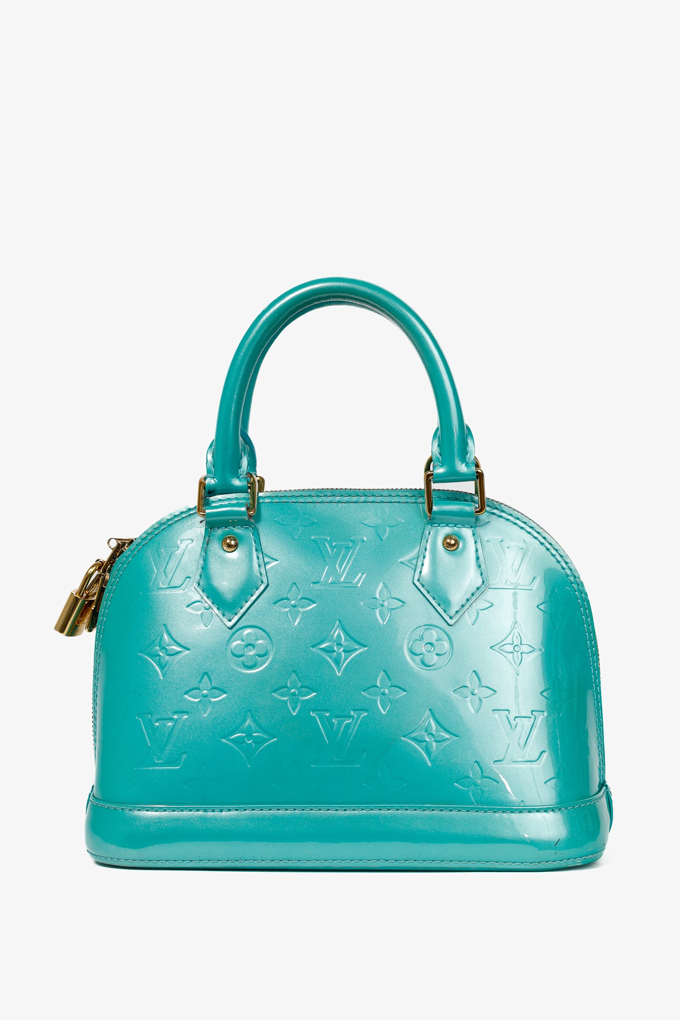 Louis Vuitton Alma BB Turquoise Monogram Vernis Tote