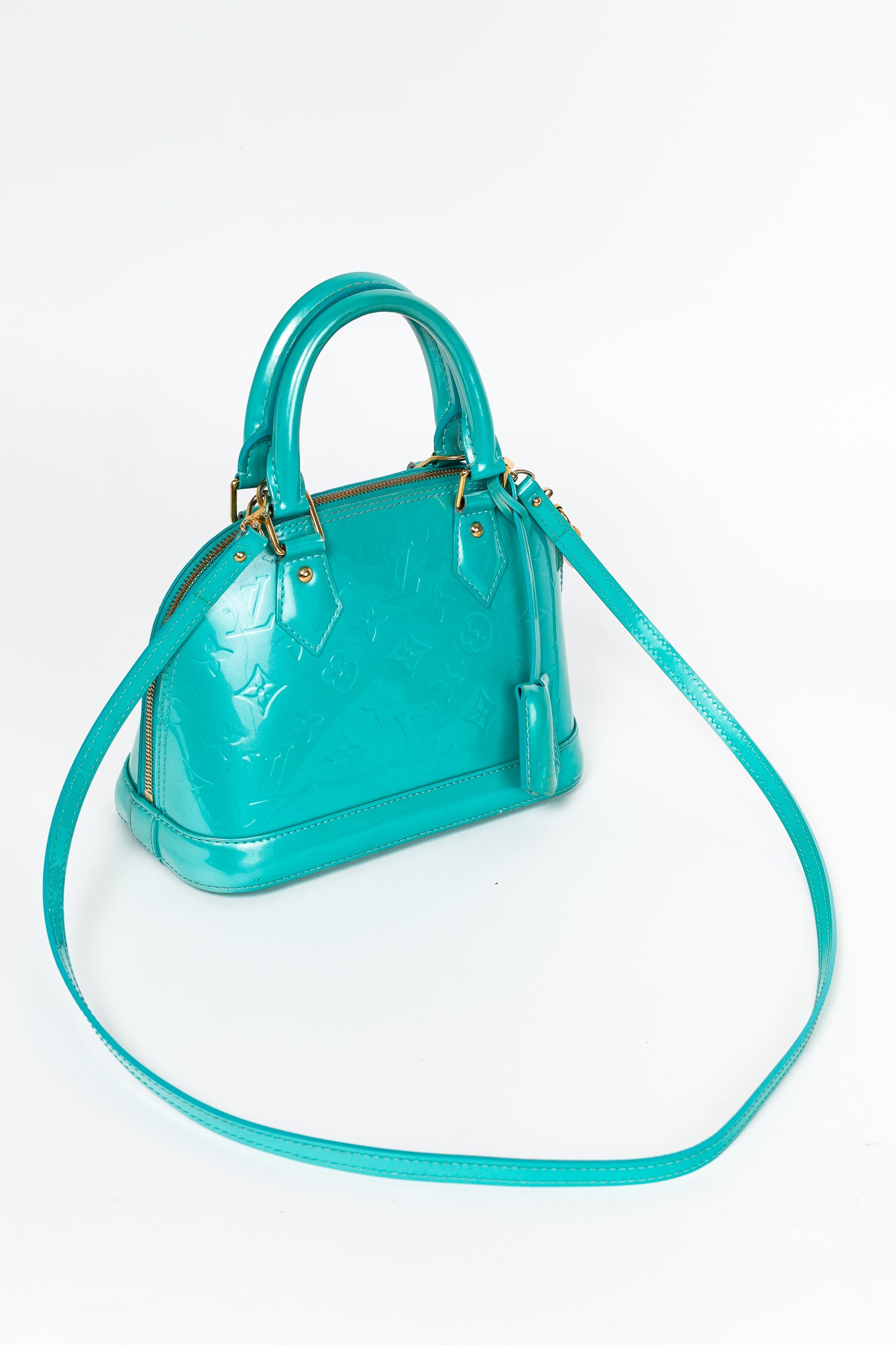 Louis Vuitton Alma BB Turquoise Monogram Vernis Tote