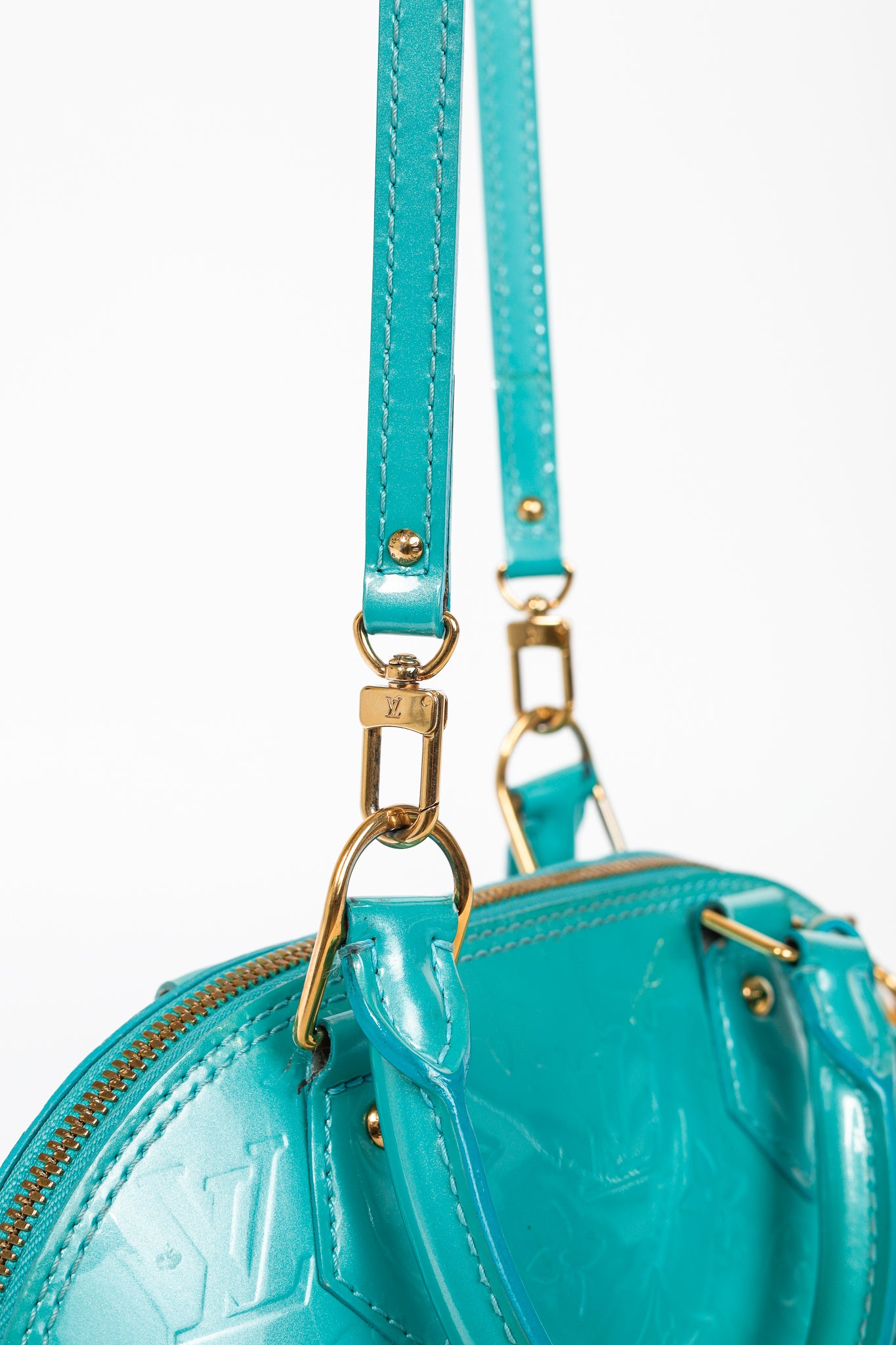 Louis Vuitton Alma BB Turquoise Monogram Vernis Tote