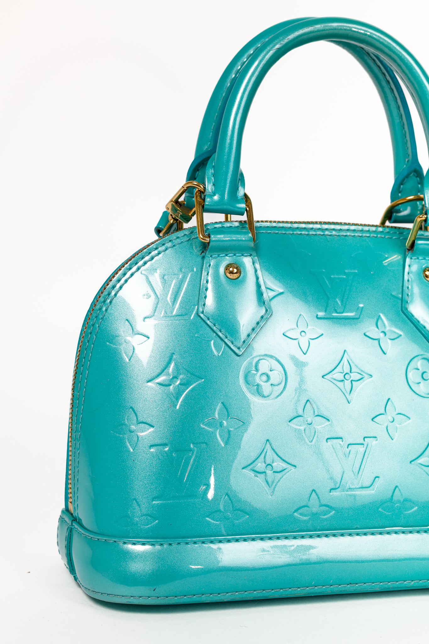 Louis Vuitton Alma BB Turquoise Monogram Vernis Tote