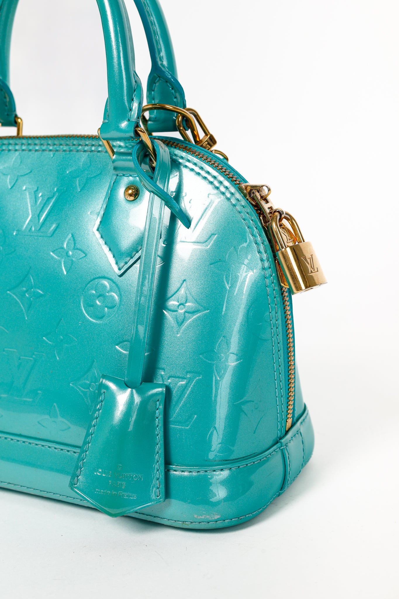 Louis Vuitton Alma BB Turquoise Monogram Vernis Tote