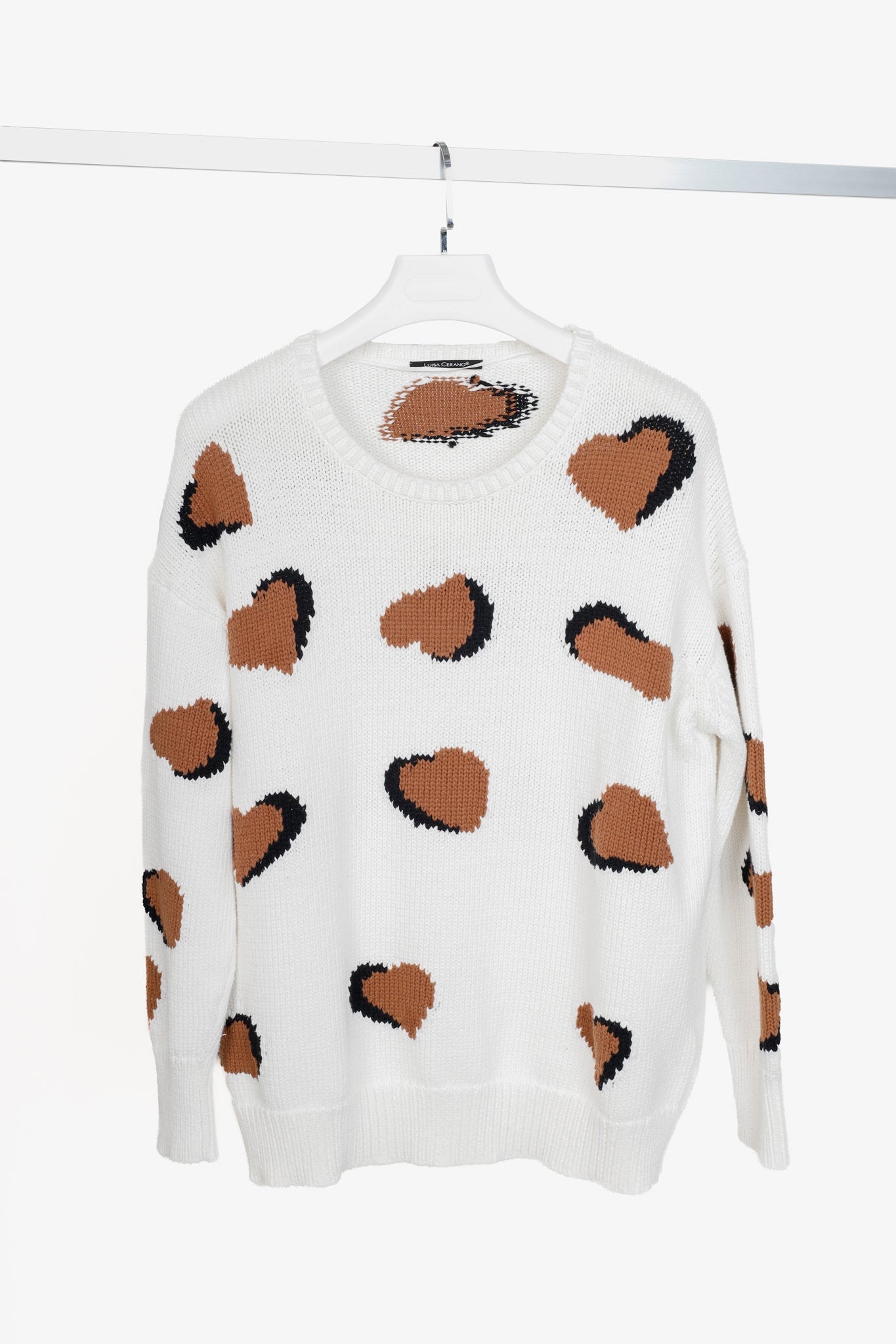 Luisa Cerano Cream Brown Animal Heart Print Pullover