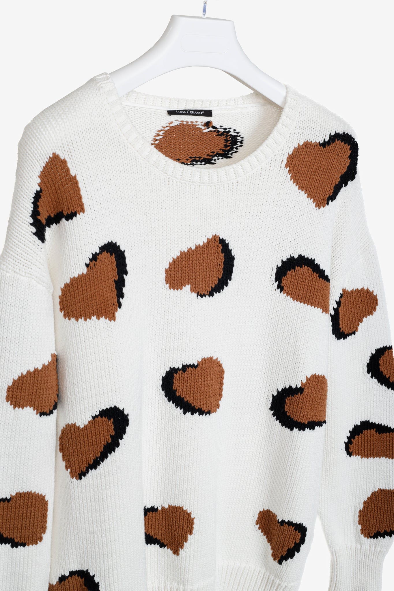 Luisa Cerano Cream Brown Animal Heart Print Pullover