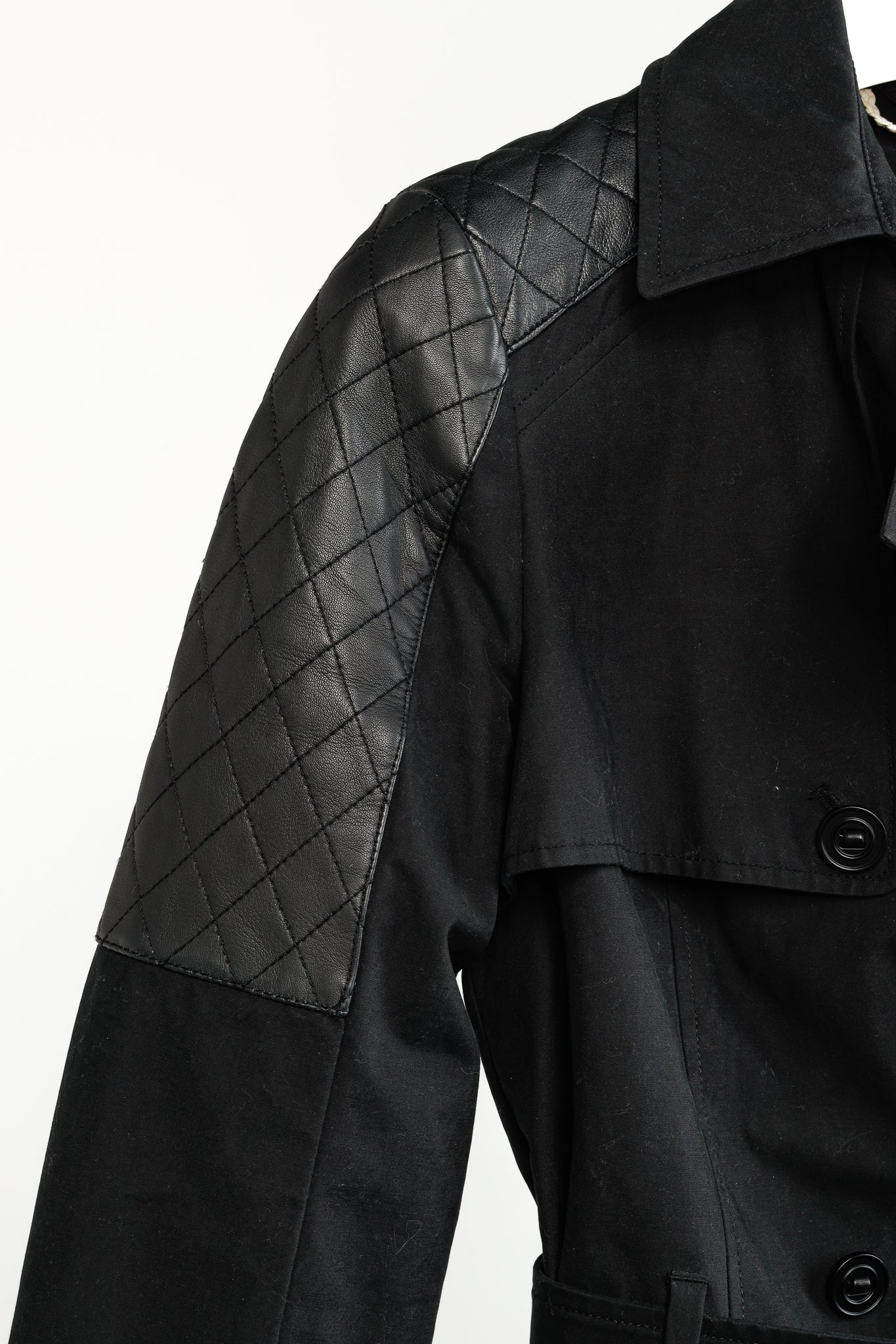 Mackage Lilith Black Cotton Quilted-Leather-Trim Belted Trench Coat