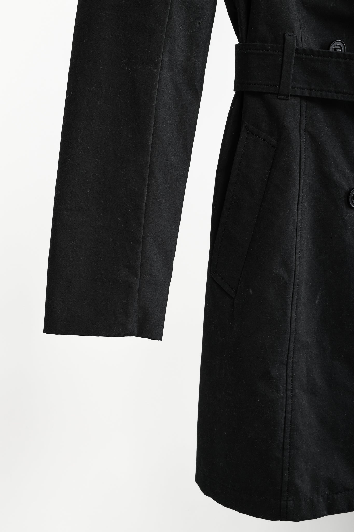 Mackage Lilith Black Cotton Quilted-Leather-Trim Belted Trench Coat