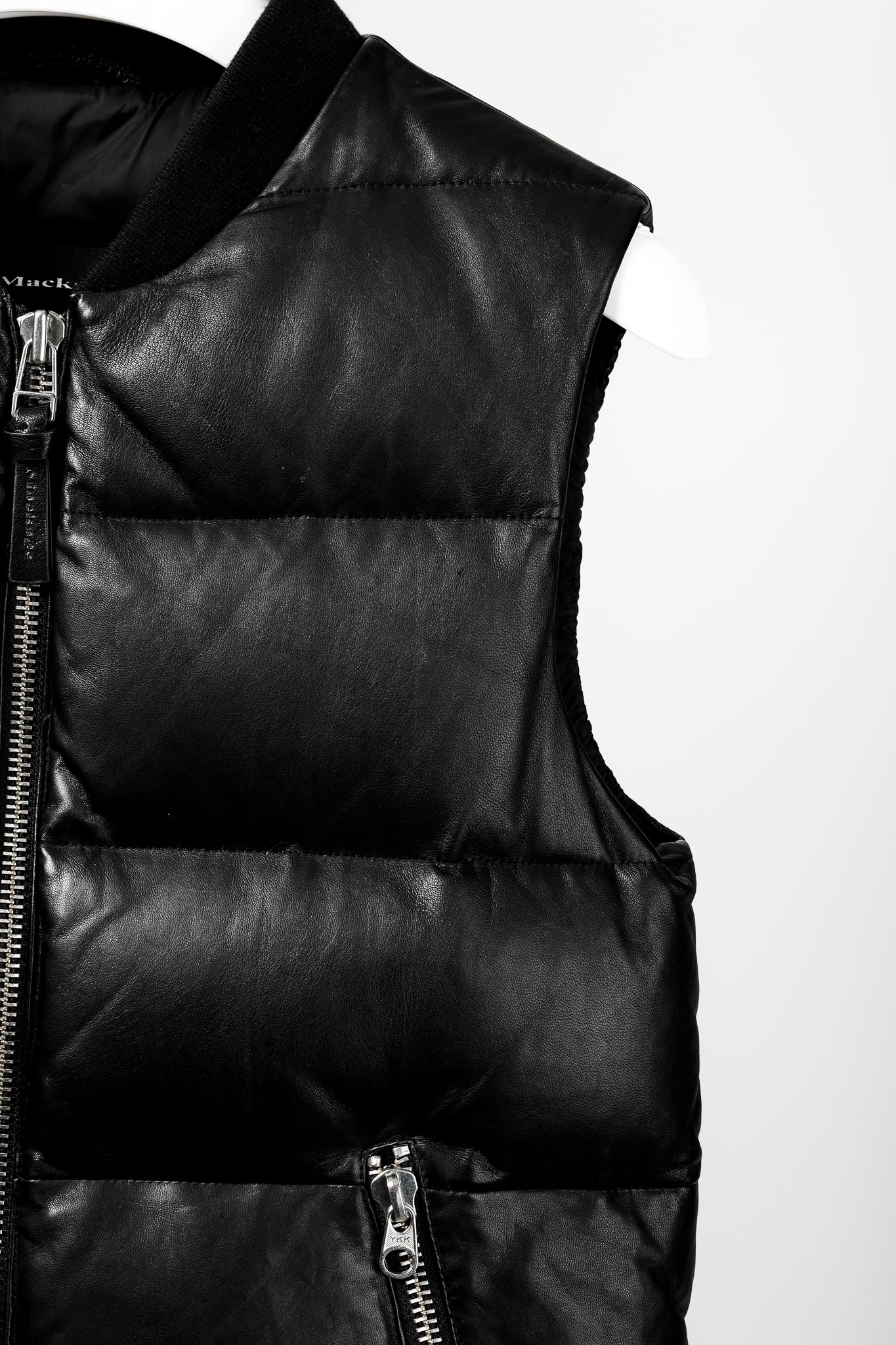 Mackage Black Leather Down-Filled Puffer Vest
