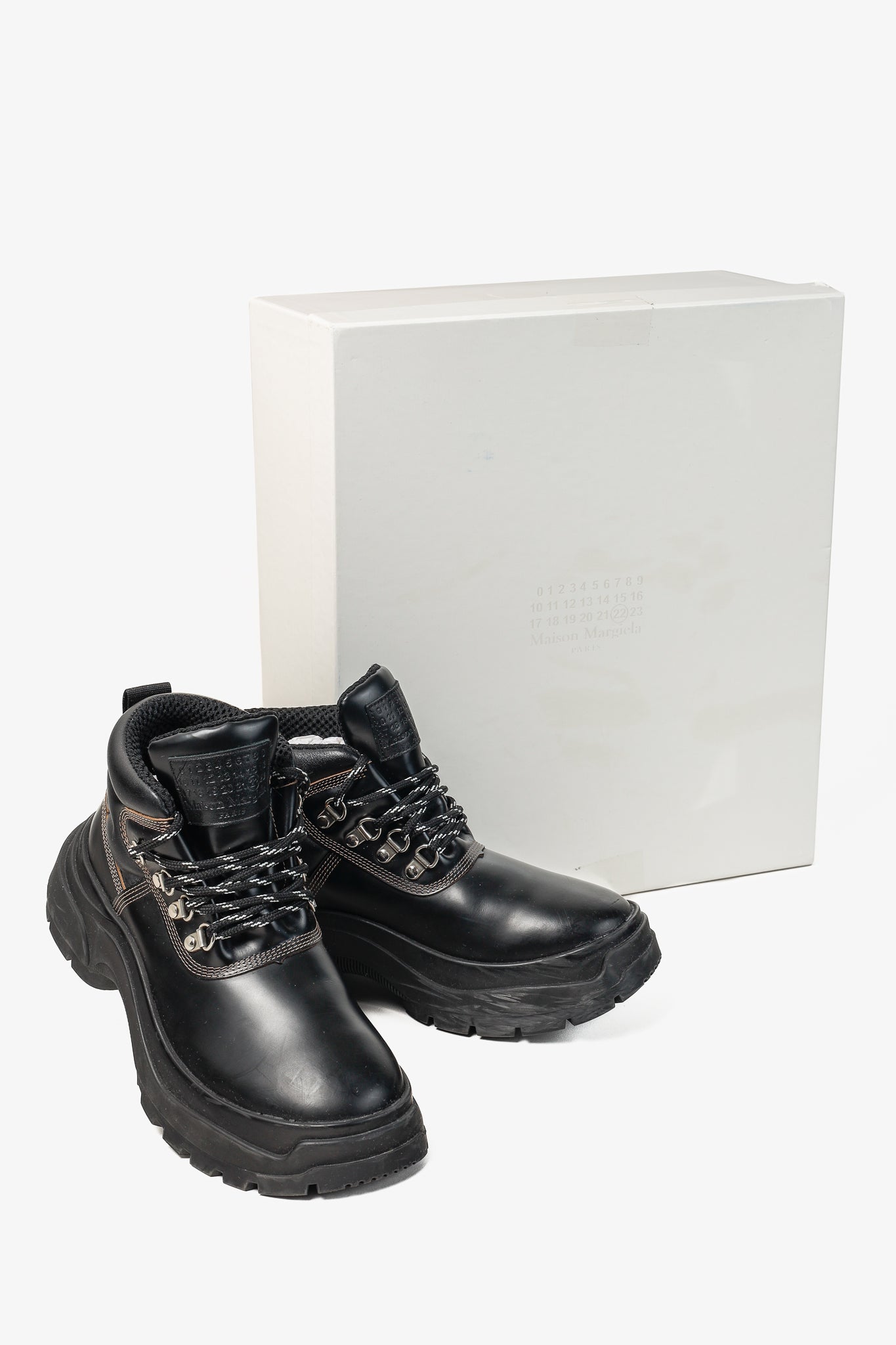 Maison Margiela Black Leather Lug Sole Hiking-Style Boots