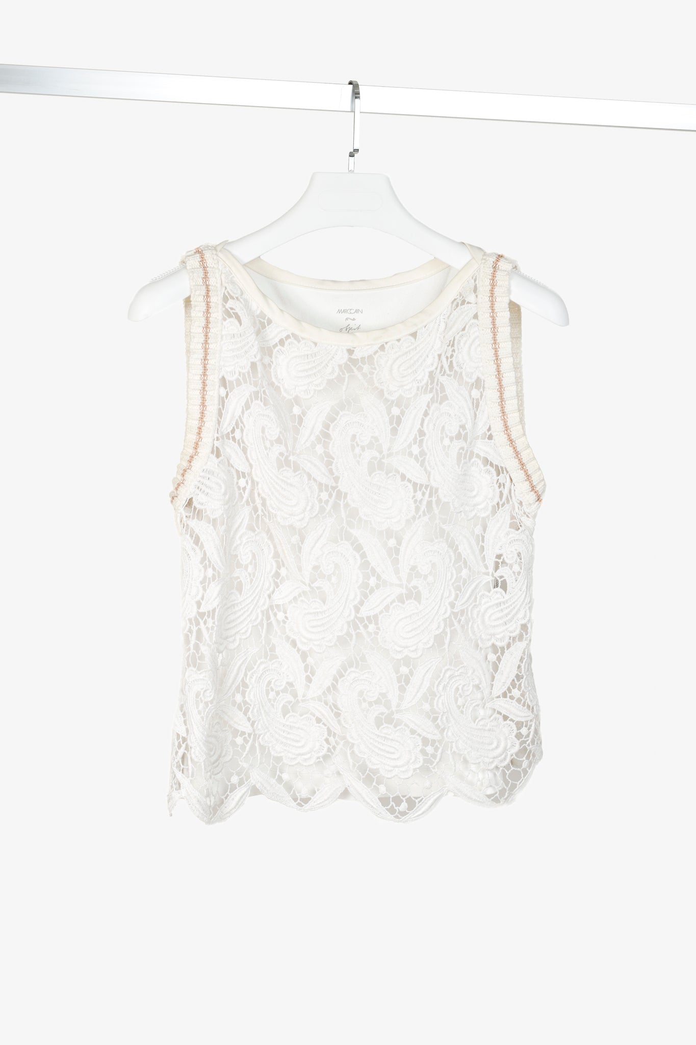 Marc Cain Off White Multi-Fabric Crochet Lace Tank