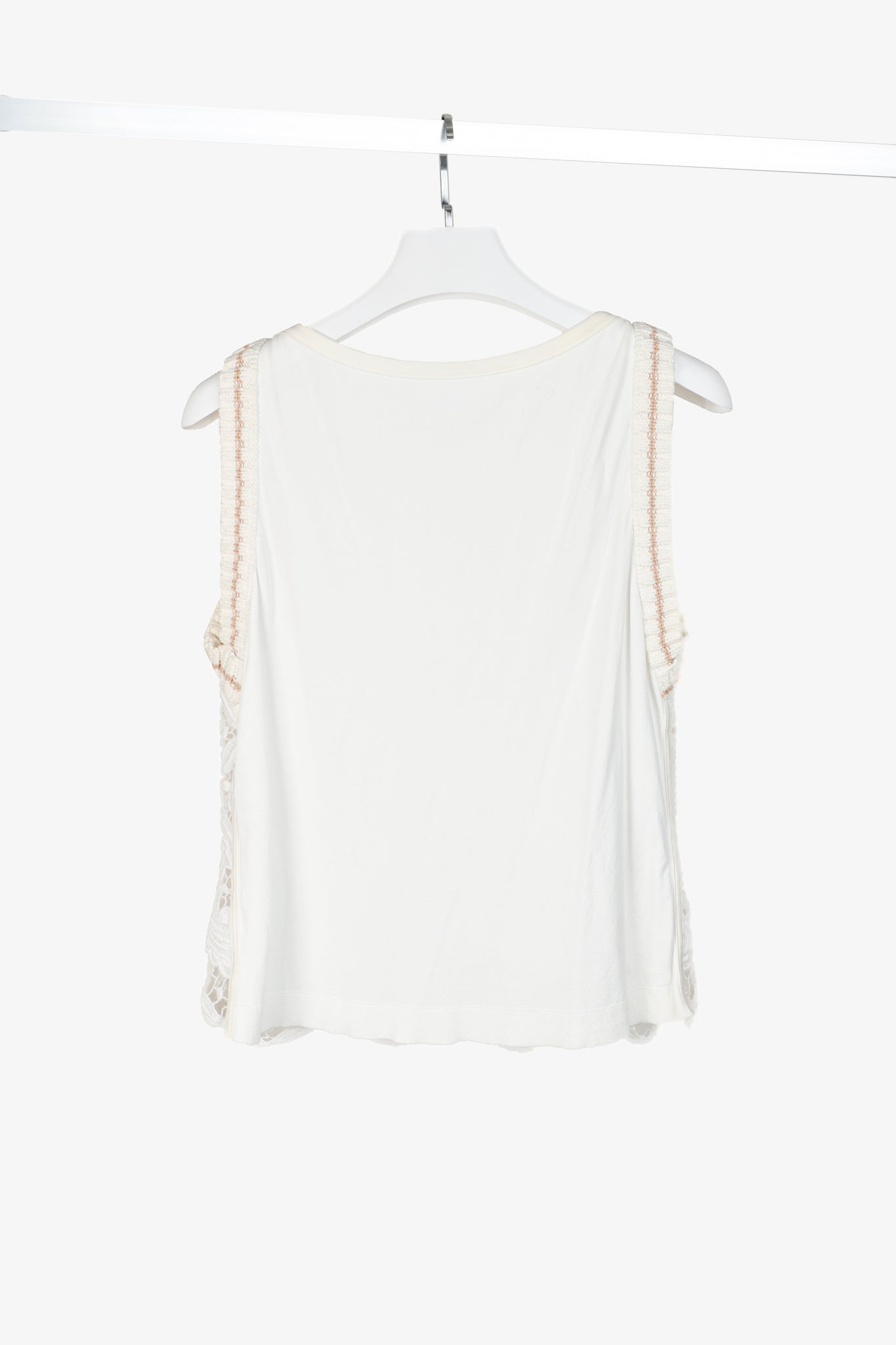 Marc Cain Off White Multi-Fabric Crochet Lace Tank