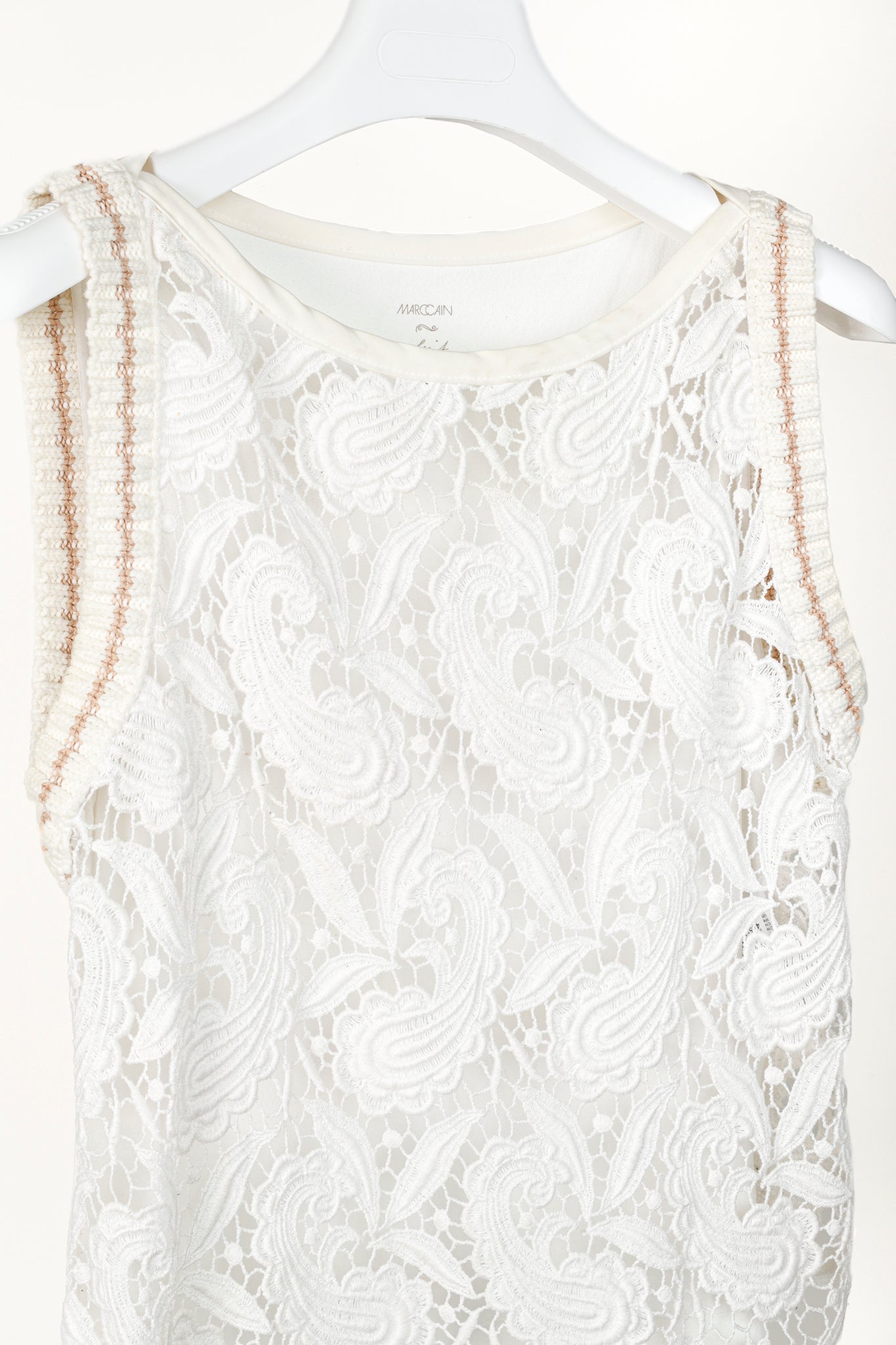 Marc Cain Off White Multi-Fabric Crochet Lace Tank
