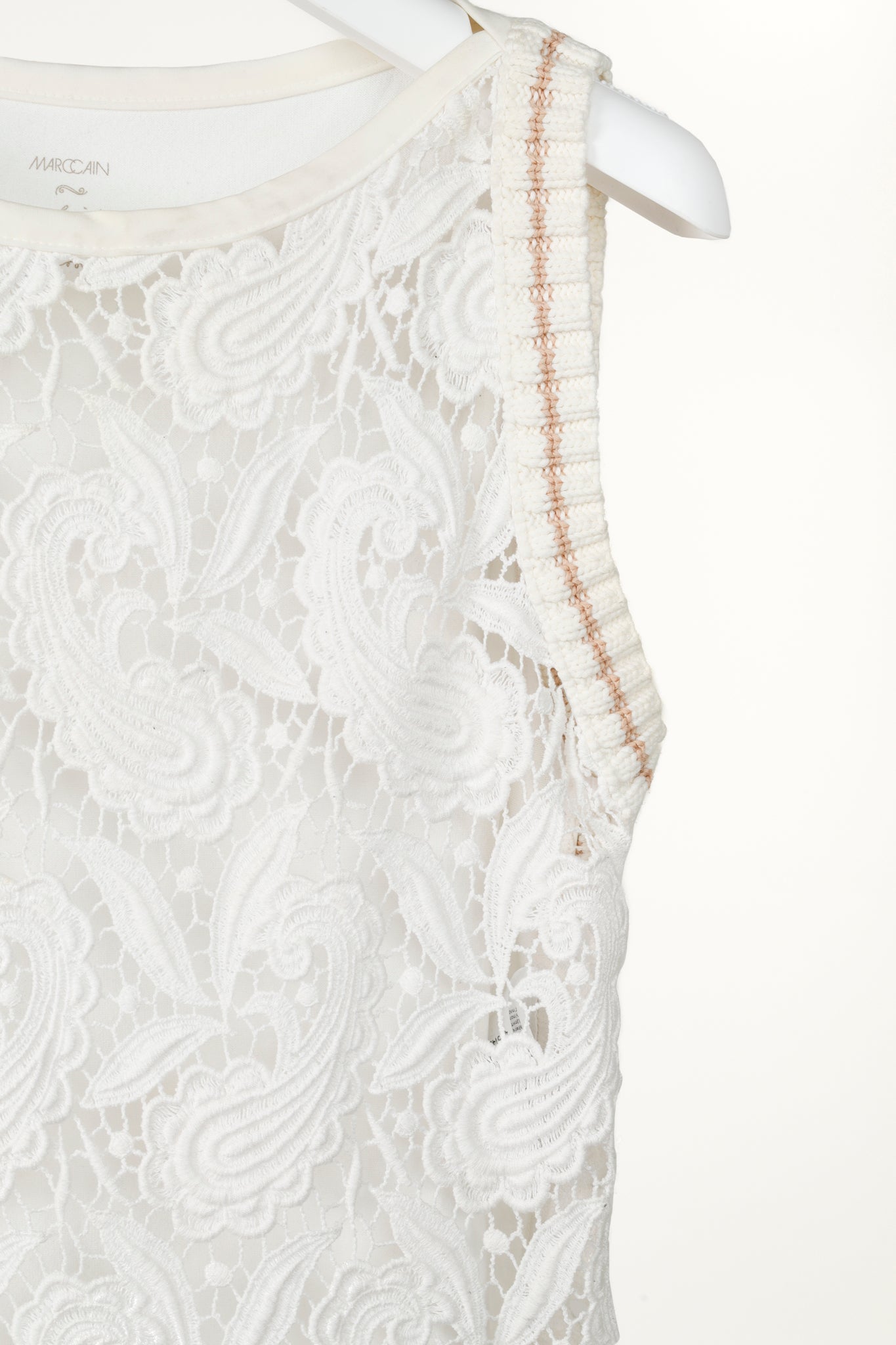 Marc Cain Off White Multi-Fabric Crochet Lace Tank
