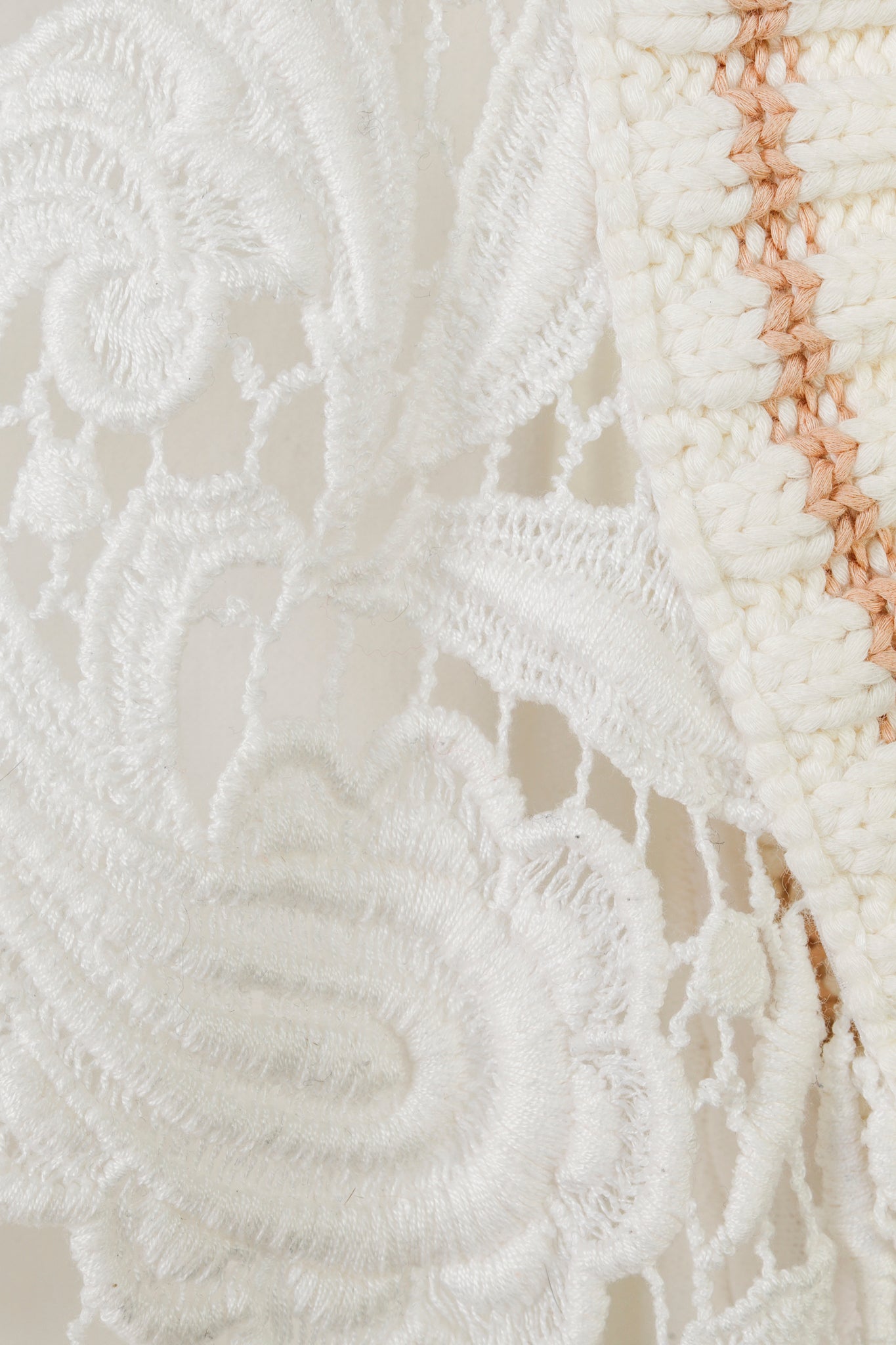 Marc Cain Off White Multi-Fabric Crochet Lace Tank