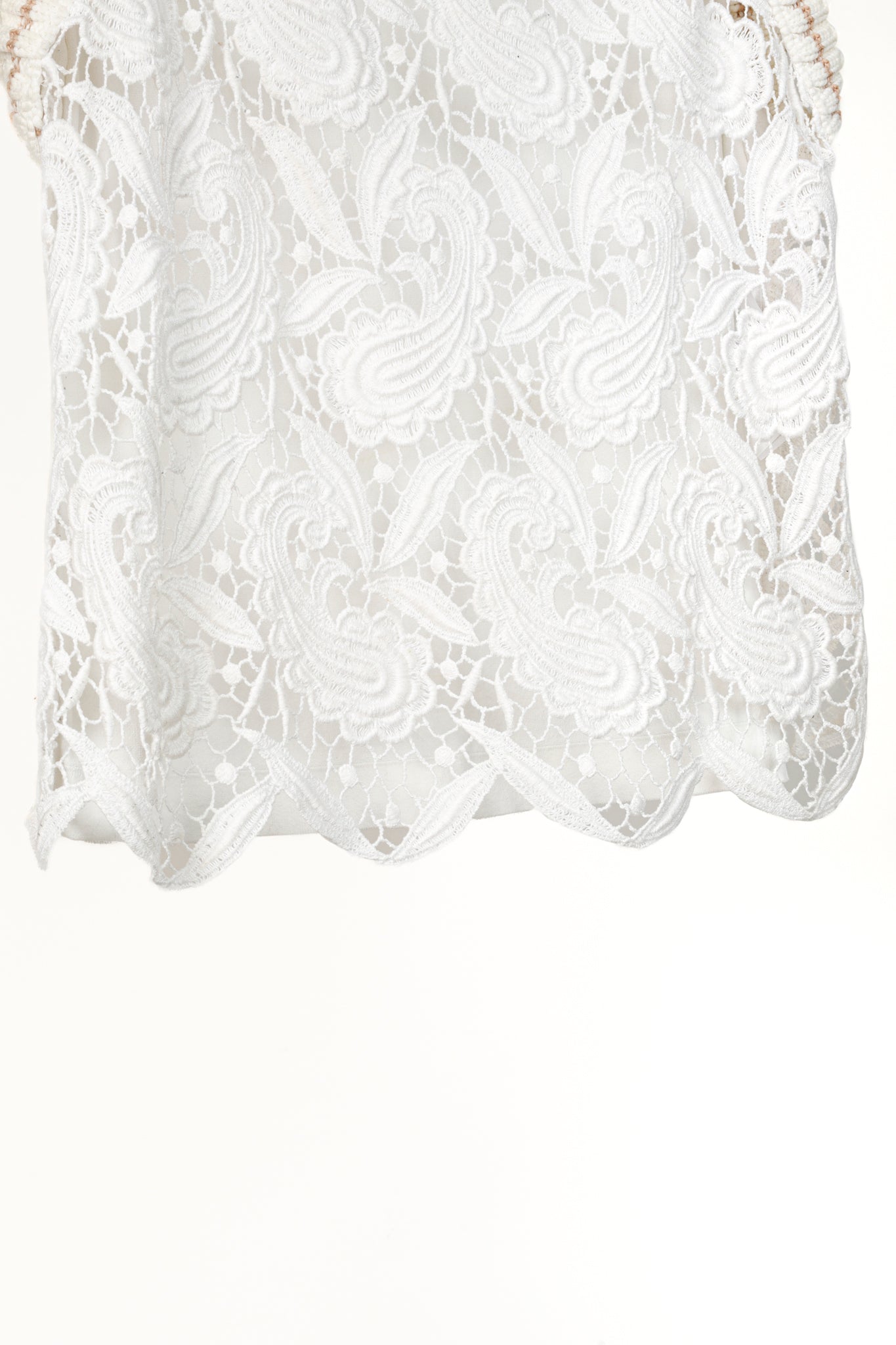 Marc Cain Off White Multi-Fabric Crochet Lace Tank