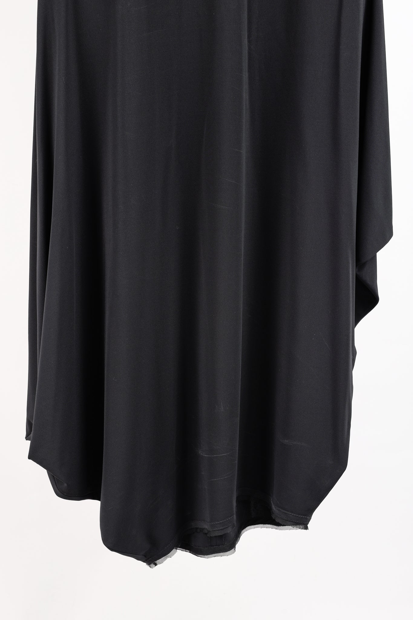 Marie Saint Pierre Ruffle Neck Asymmetrical Tulle Trim Black Dress