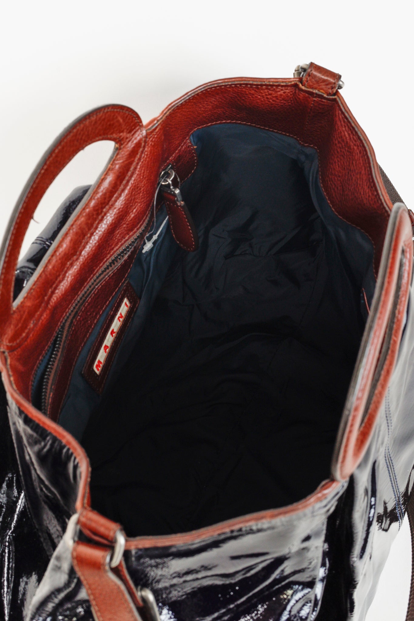 Marni Balloon Navy-Patent-Leather Trimmed Shoulder Bag