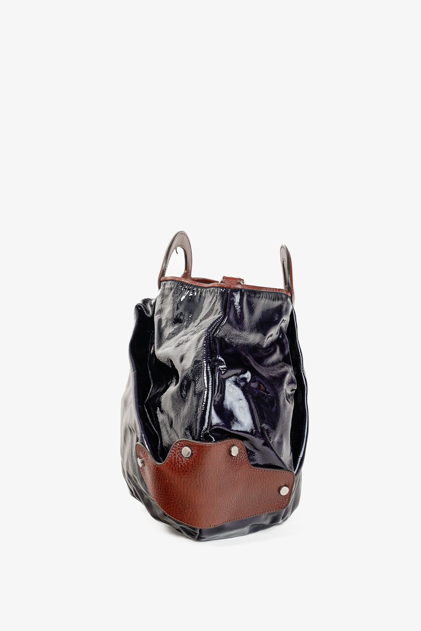 Marni Balloon Navy-Patent-Leather Trimmed Shoulder Bag