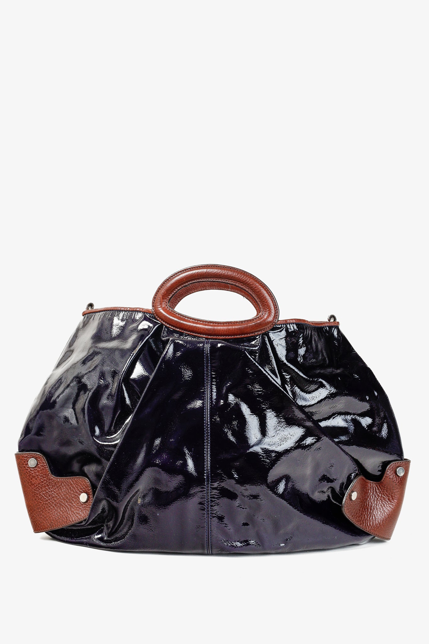 Marni Balloon Navy-Patent-Leather Trimmed Shoulder Bag