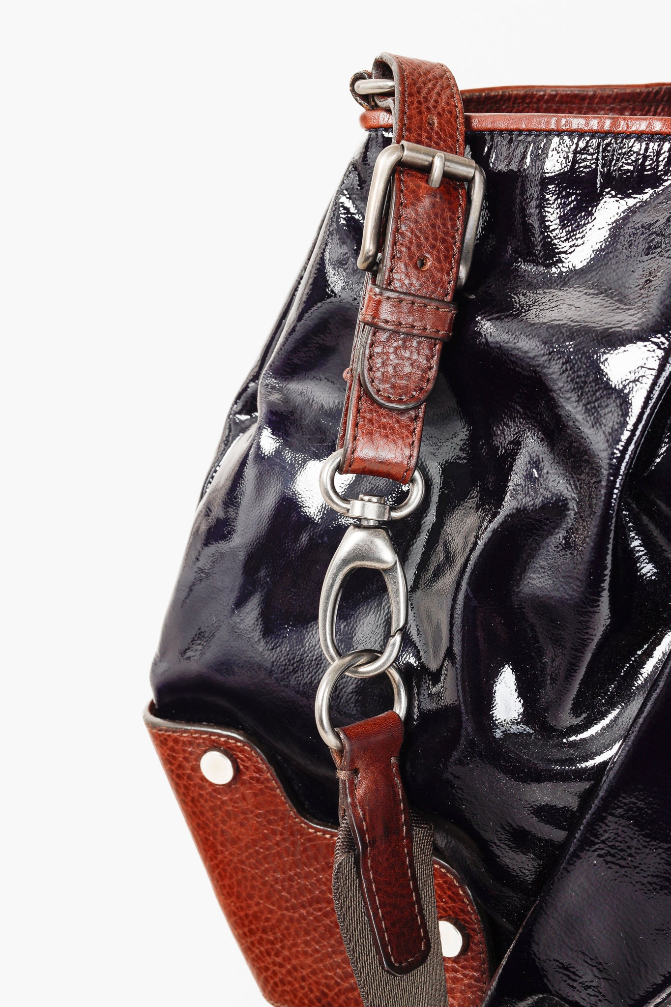 Marni Balloon Navy-Patent-Leather Trimmed Shoulder Bag