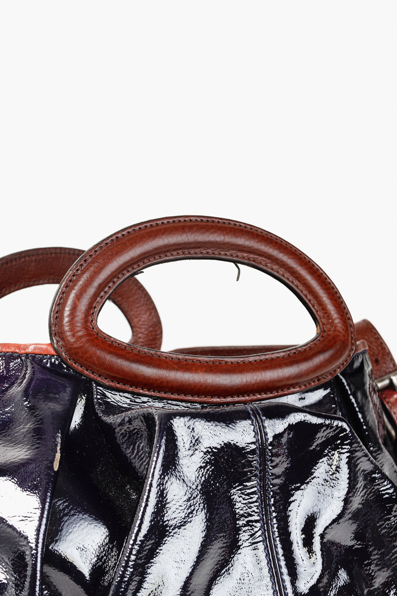 Marni Balloon Navy-Patent-Leather Trimmed Shoulder Bag
