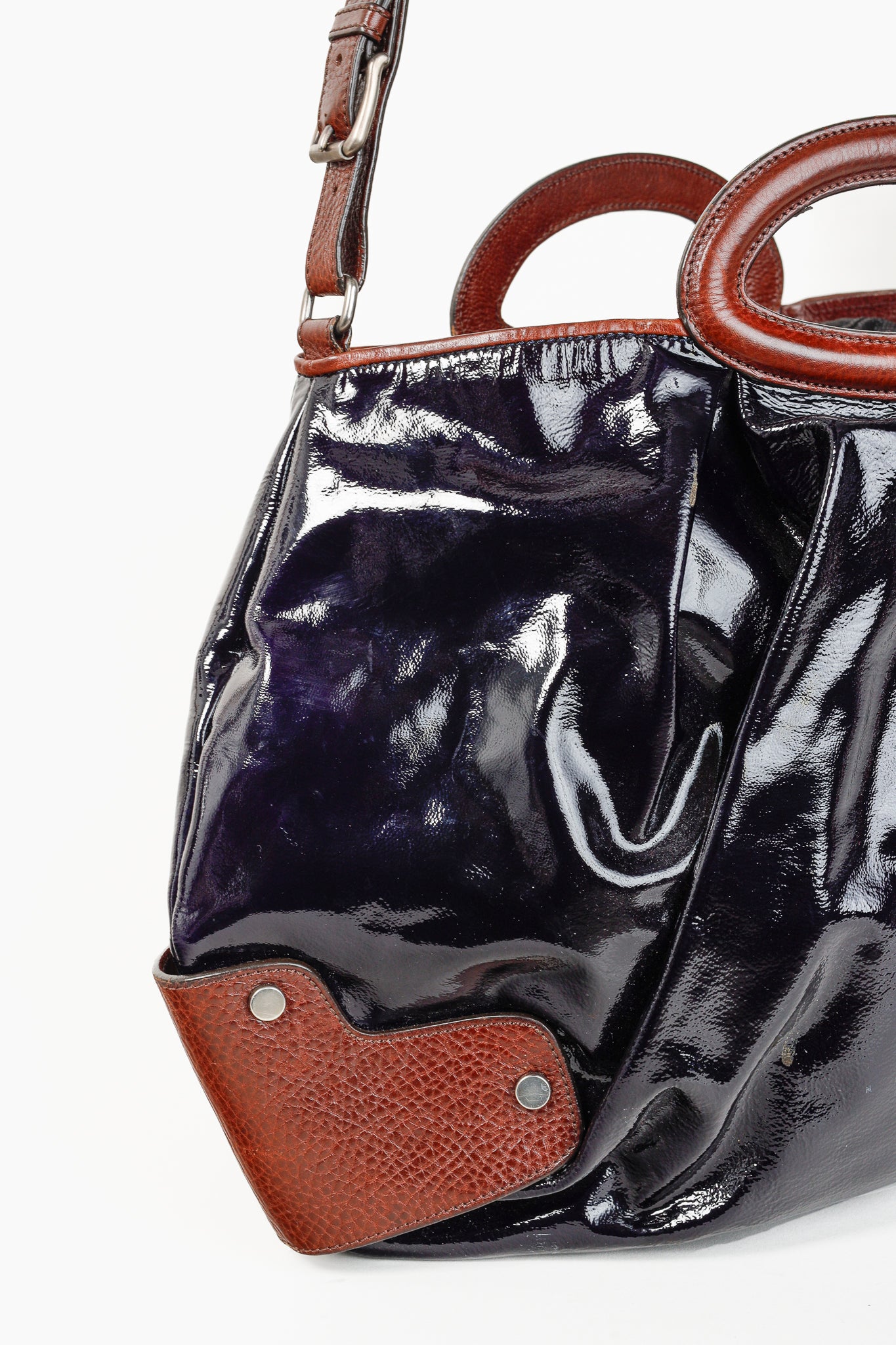 Marni Balloon Navy-Patent-Leather Trimmed Shoulder Bag