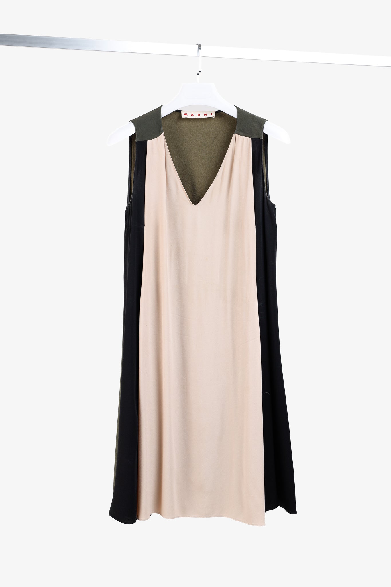 Marni Nude, Black & Green Colourblock Sleeveless Dress