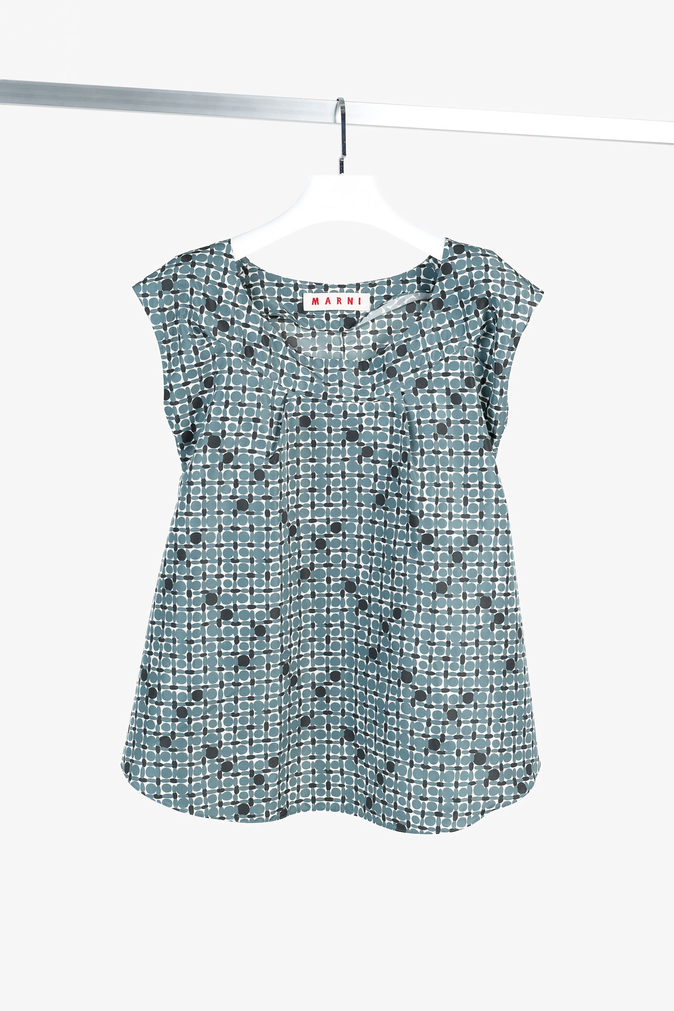 Marni Teal Geometric-Printed Cap-Sleeve Blouse