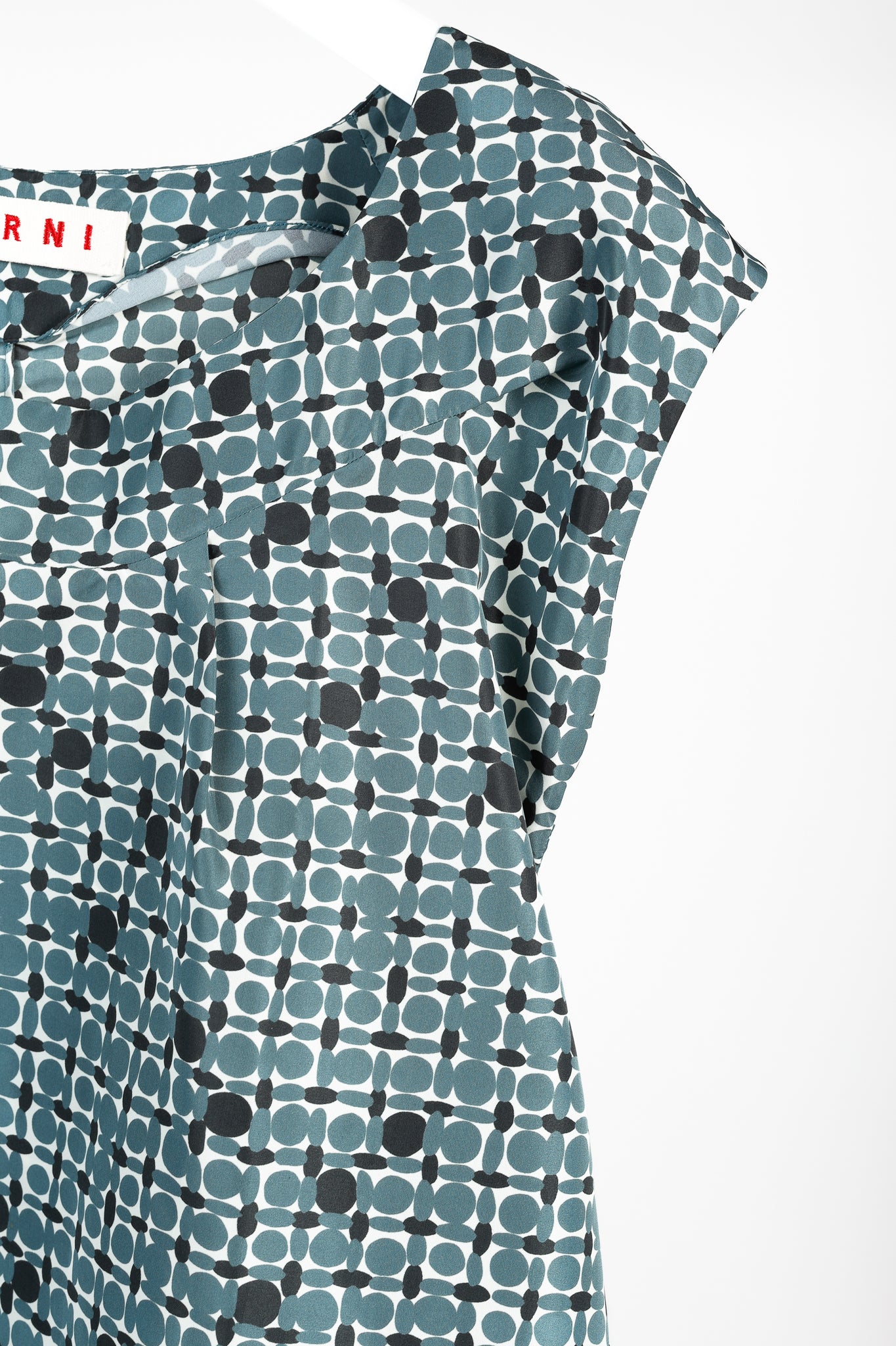 Marni Teal Geometric-Printed Cap-Sleeve Blouse