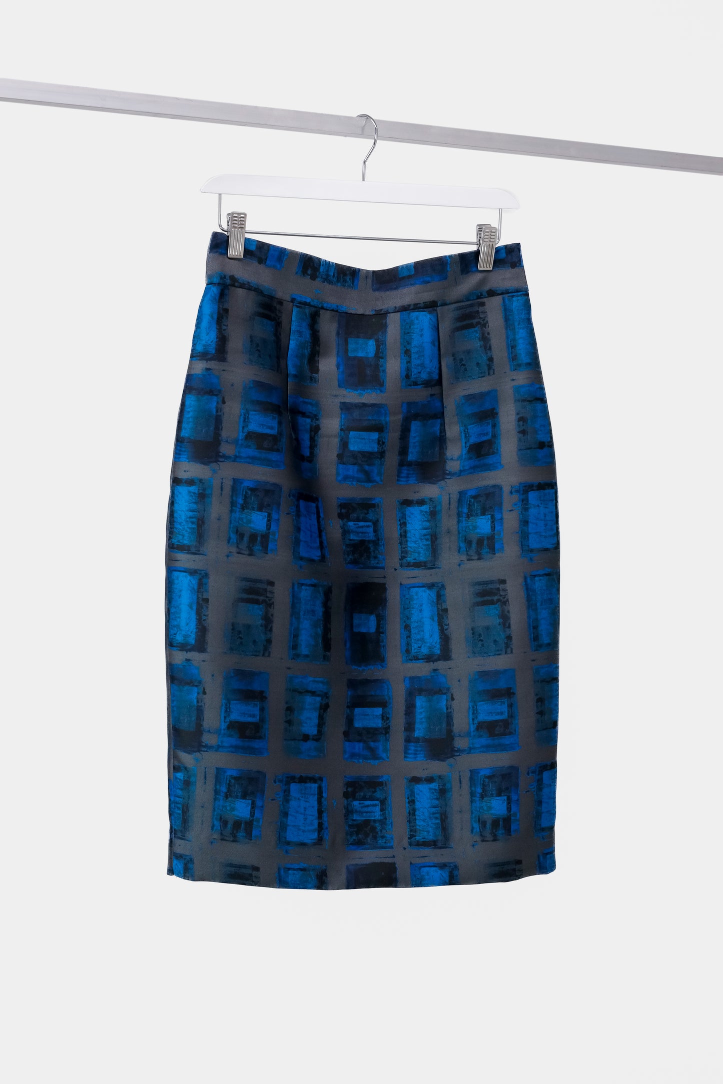 Milly Azure Brushstroke Rectangle-Print Pencil Skirt