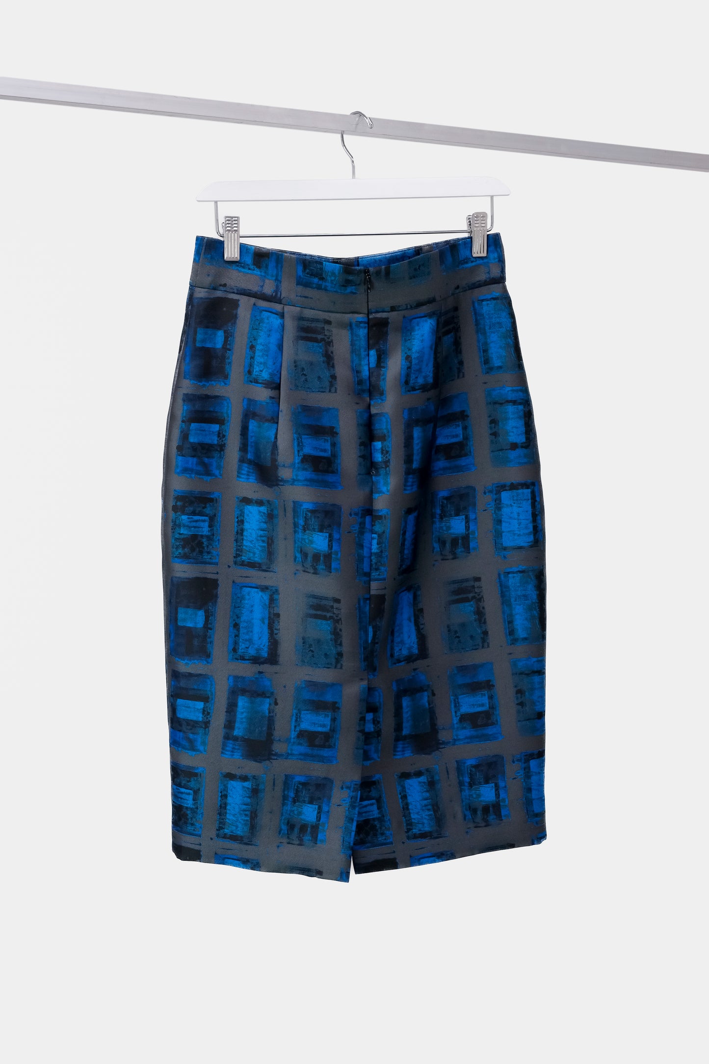 Milly Azure Brushstroke Rectangle-Print Pencil Skirt