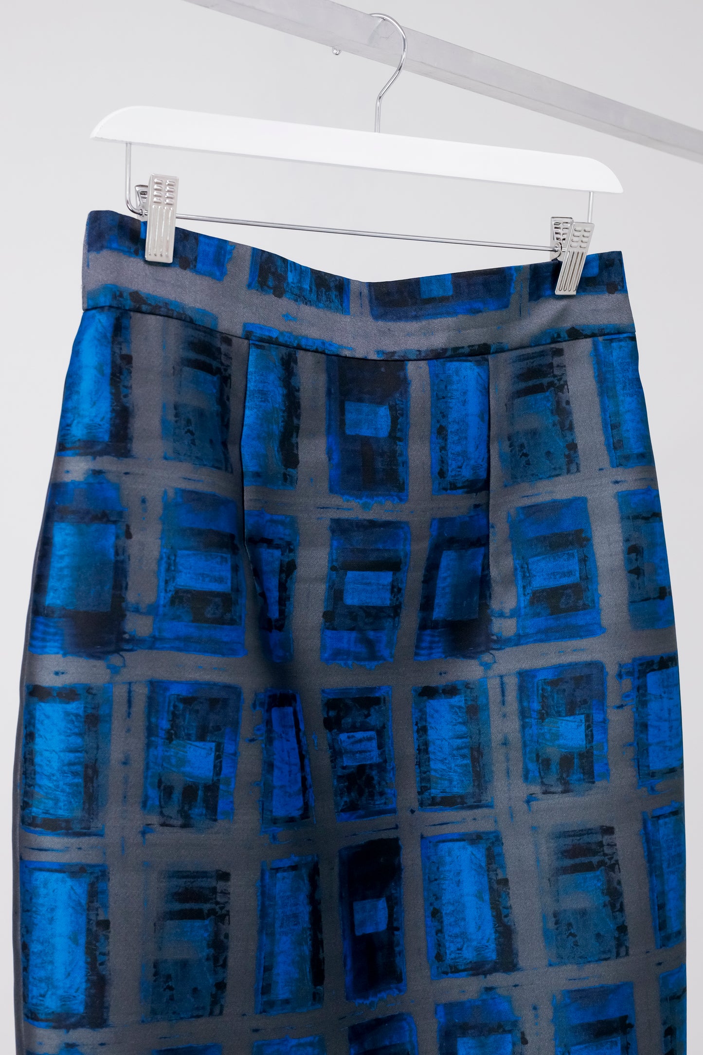 Milly Azure Brushstroke Rectangle-Print Pencil Skirt