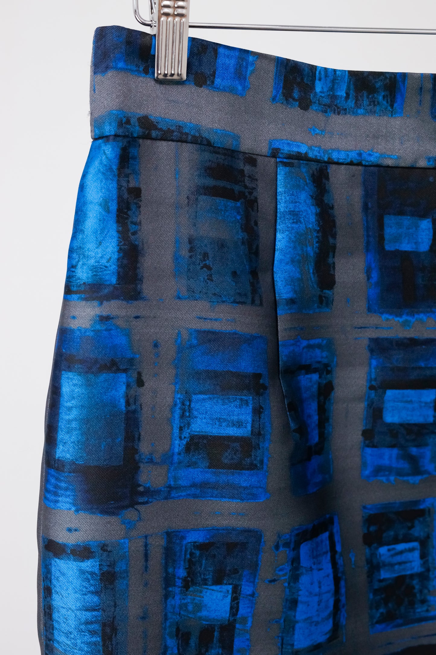 Milly Azure Brushstroke Rectangle-Print Pencil Skirt