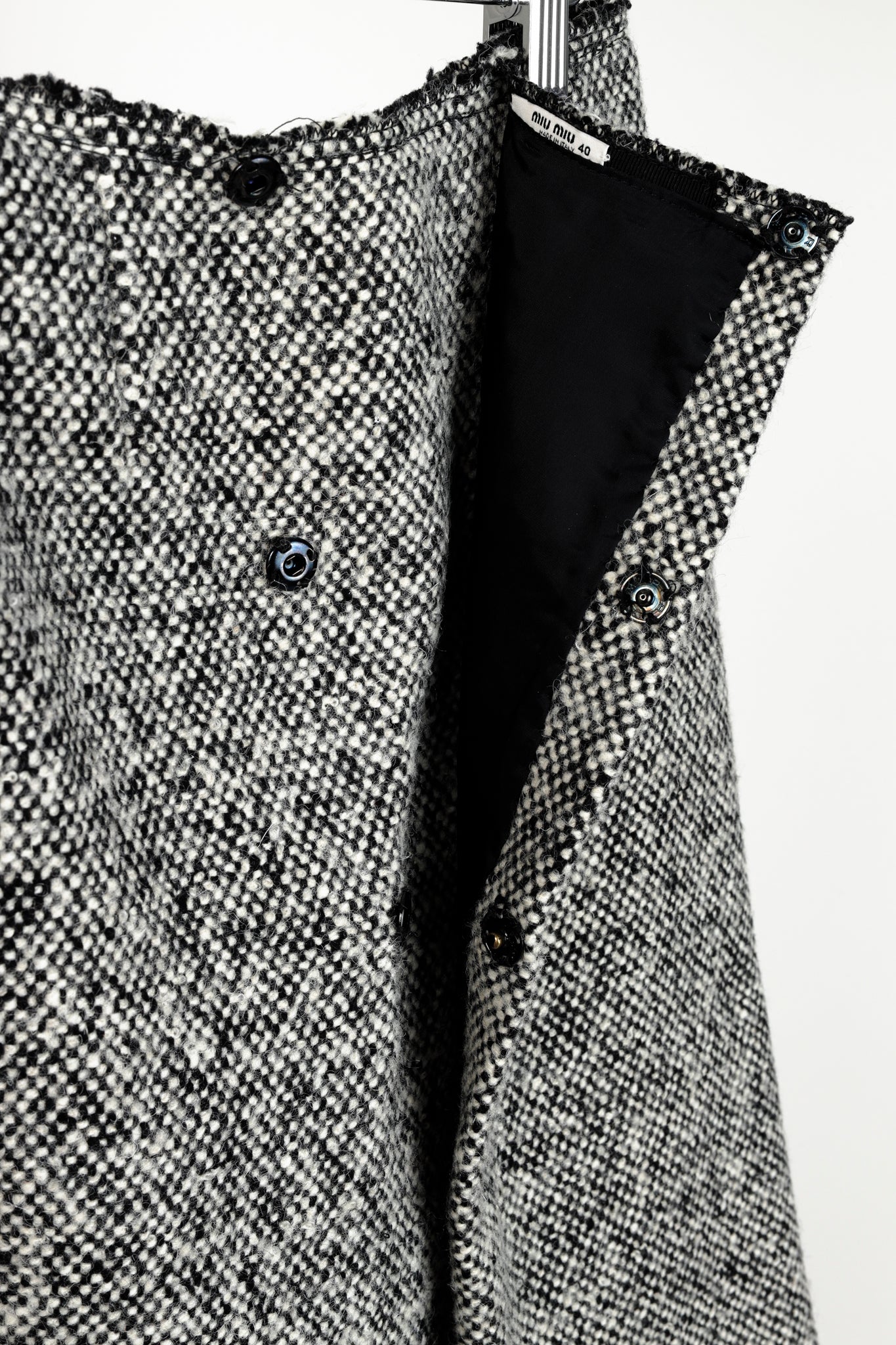 Miu Miu Black White Wool Tweed Wrap Skirt