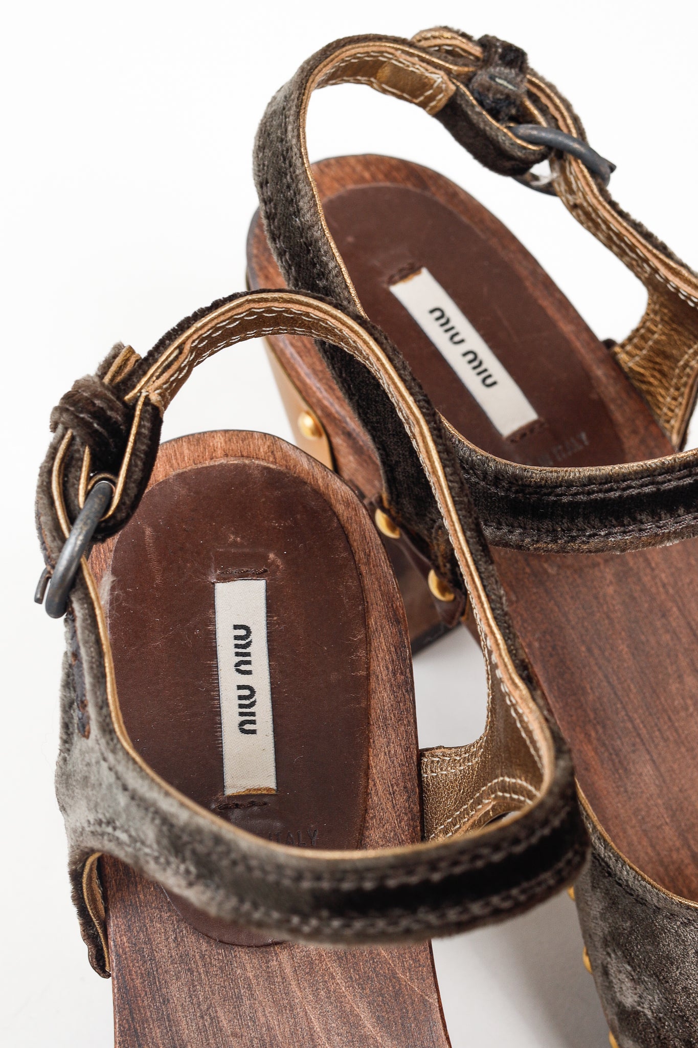 Miu Miu Olive Green Velvet Studded Accent D'Orsay Clogs