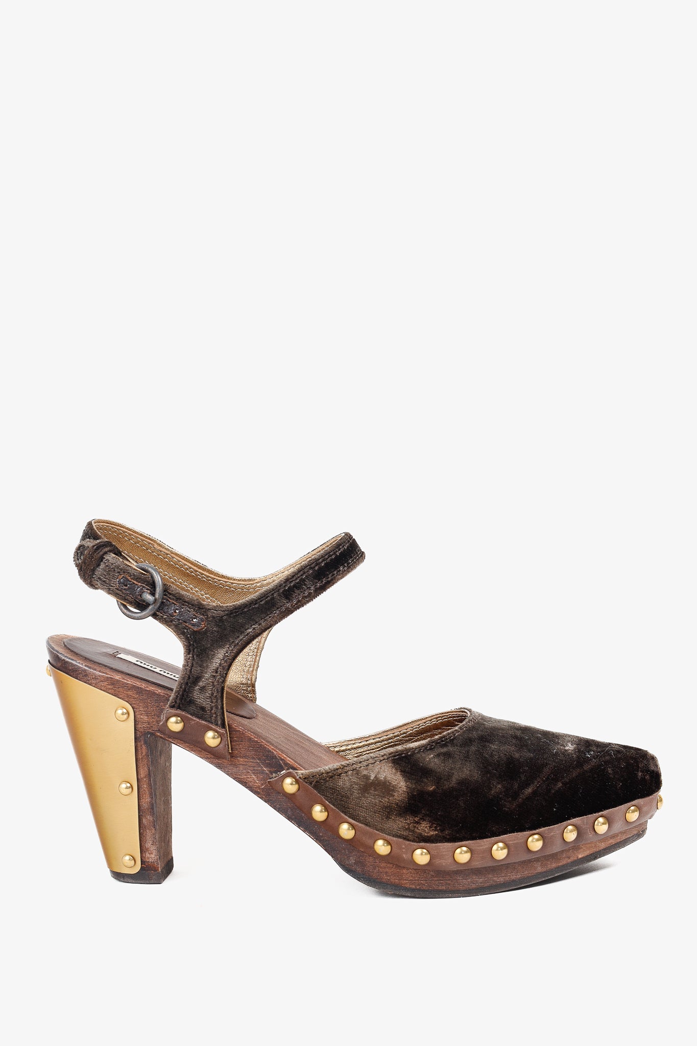 Miu Miu Olive Green Velvet Studded Accent D'Orsay Clogs