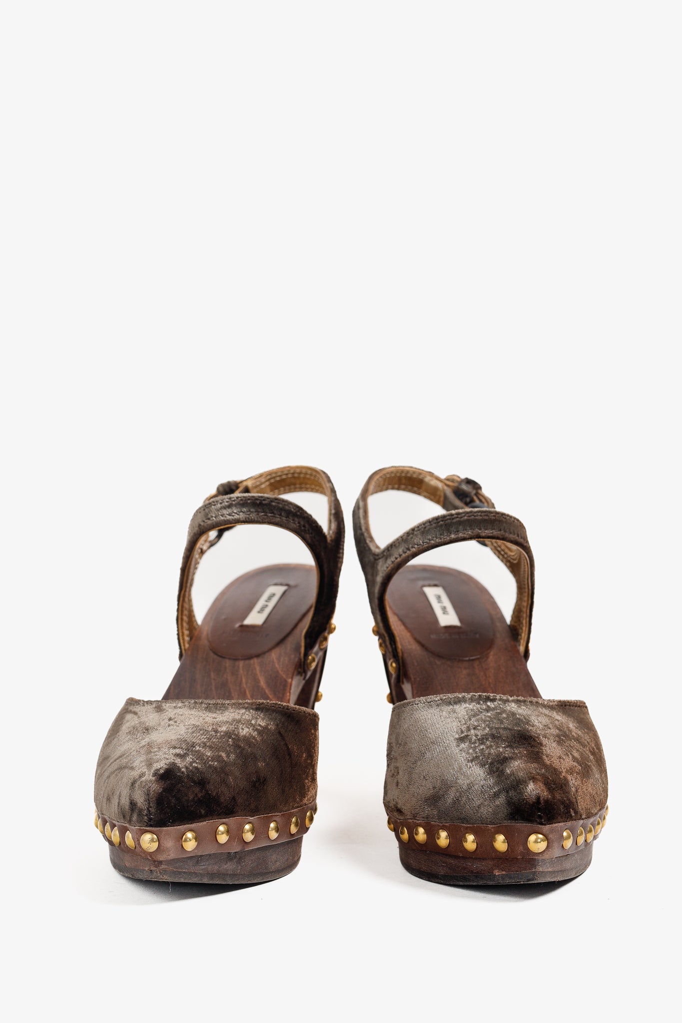 Miu Miu Olive Green Velvet Studded Accent D'Orsay Clogs