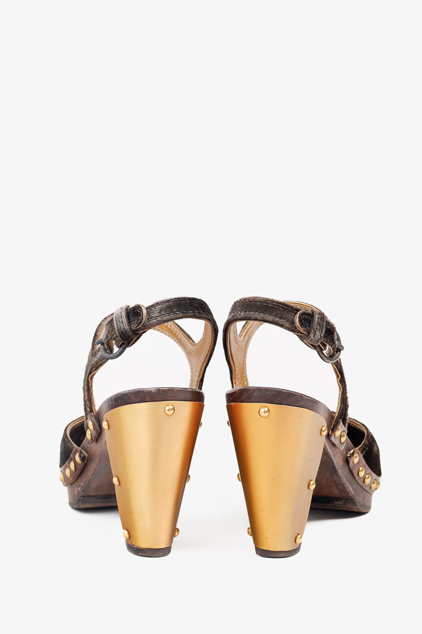 Miu Miu Olive Green Velvet Studded Accent D'Orsay Clogs