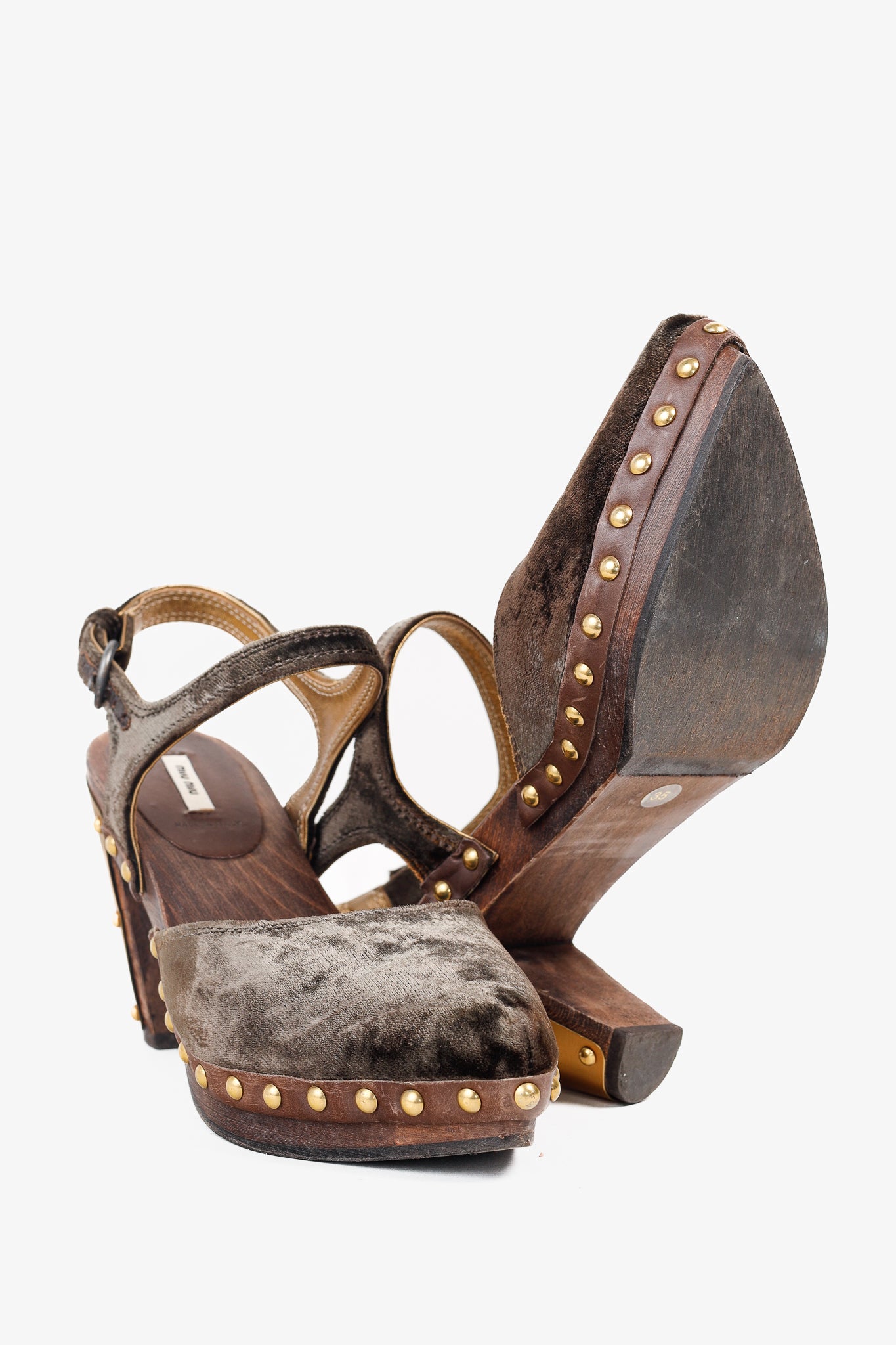 Miu Miu Olive Green Velvet Studded Accent D'Orsay Clogs