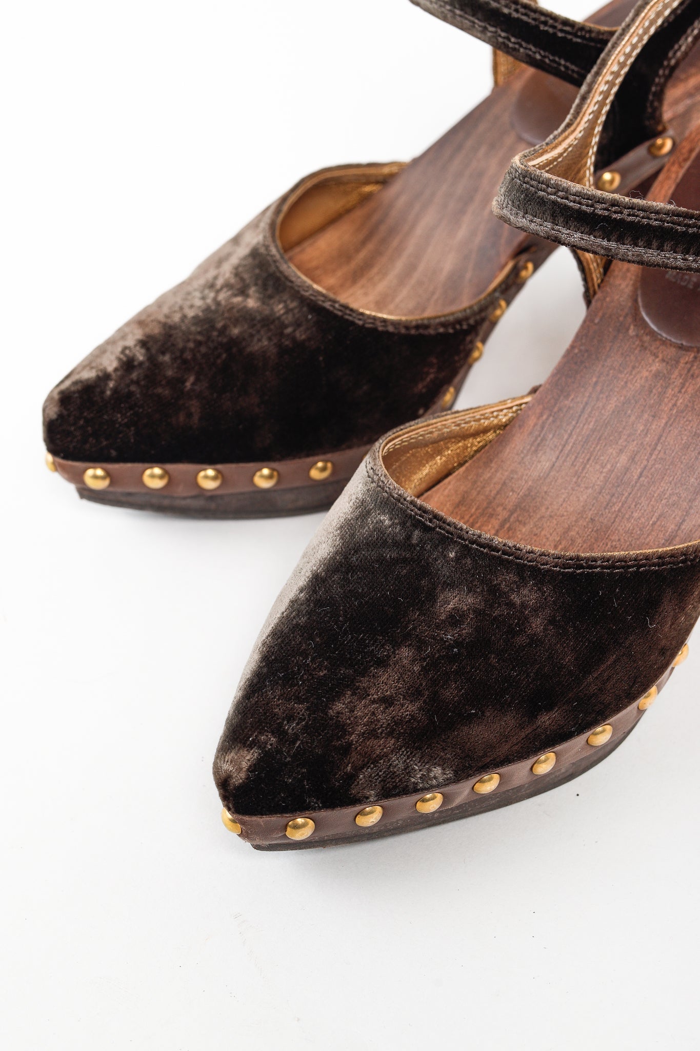 Miu Miu Olive Green Velvet Studded Accent D'Orsay Clogs