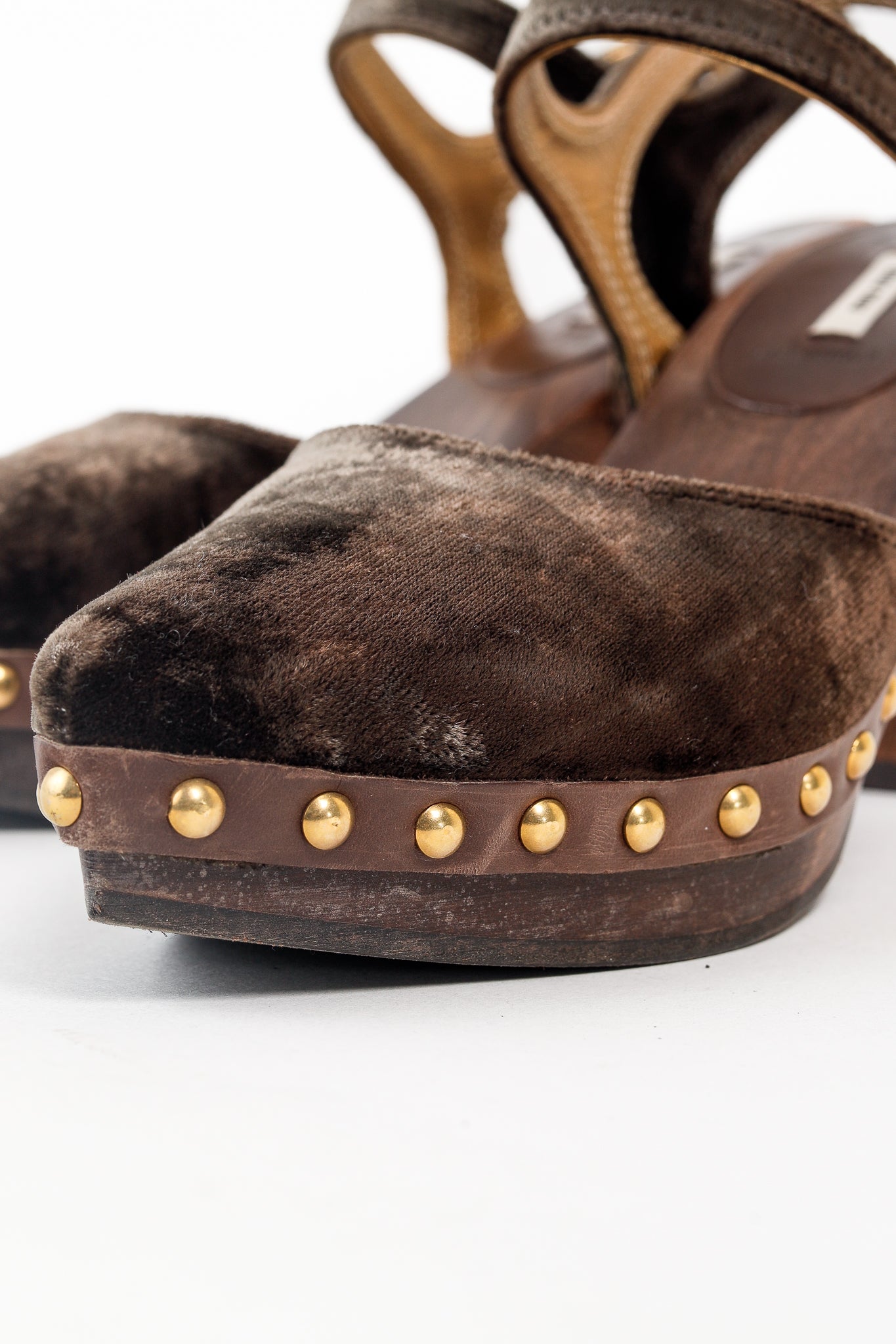Miu Miu Olive Green Velvet Studded Accent D'Orsay Clogs