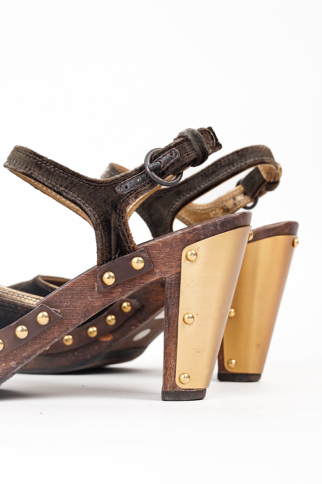 Miu Miu Olive Green Velvet Studded Accent D'Orsay Clogs