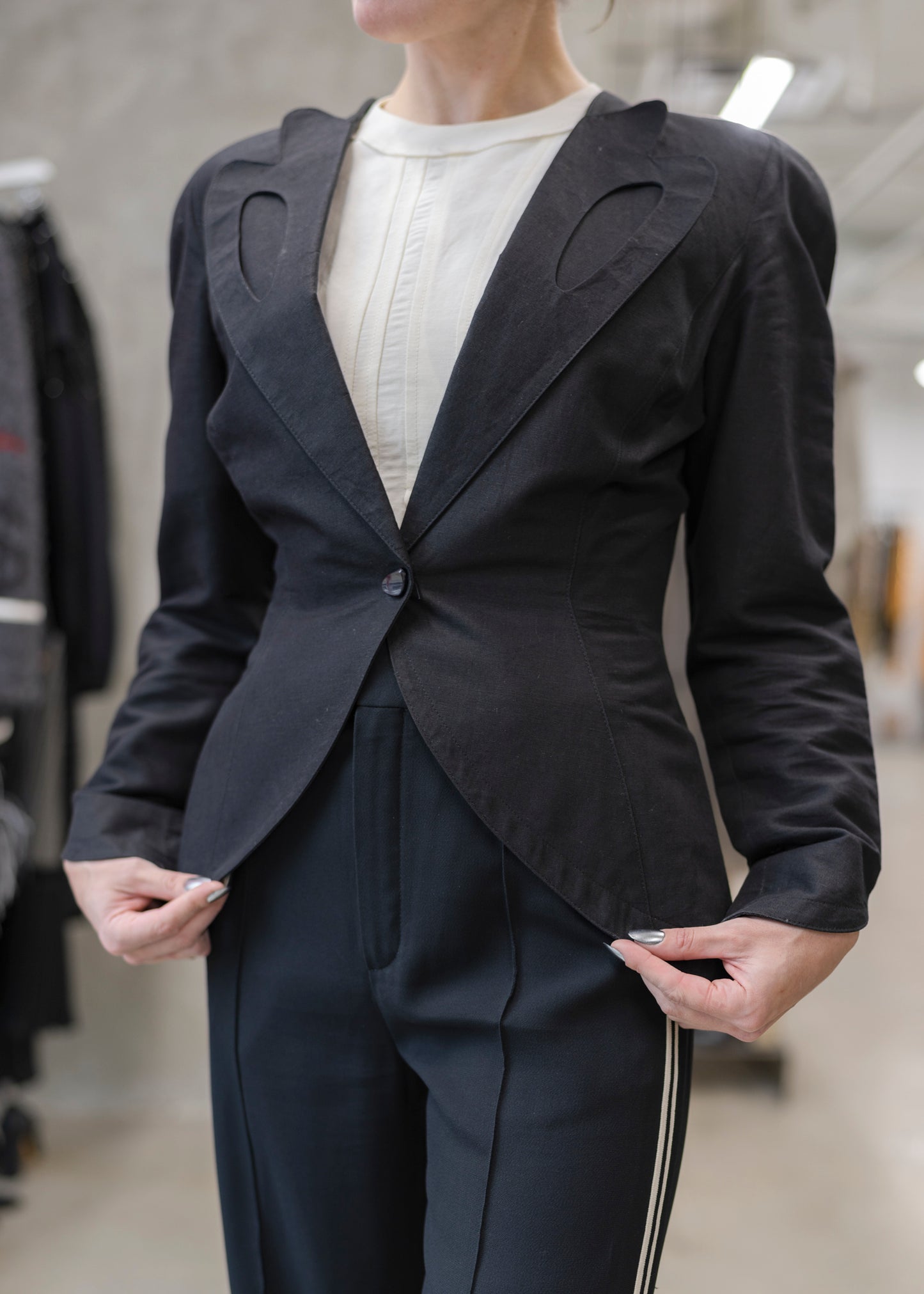 Thierry Mugler 1973 Vintage Black Linen Blend Jacket