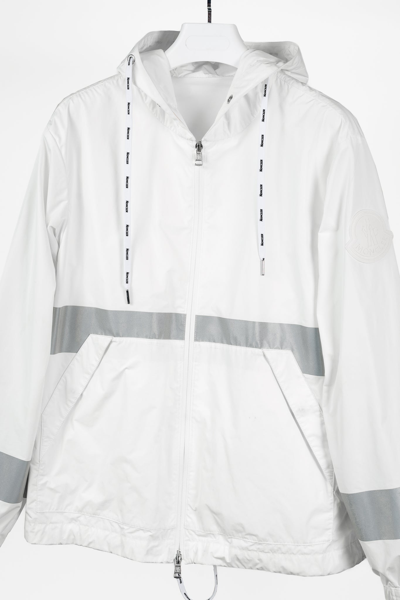 Moncler Adour White Reflective Hooded Wind Breaker