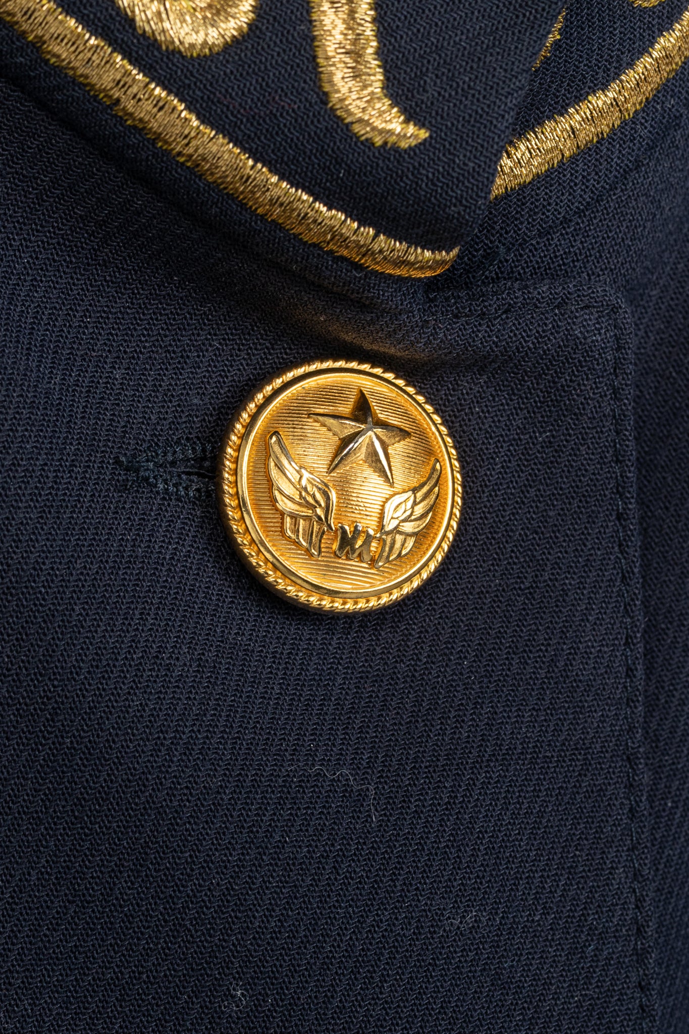 Mondi Vintage Navy Wool-Blend Crepe Gold-Emboidered Jacket